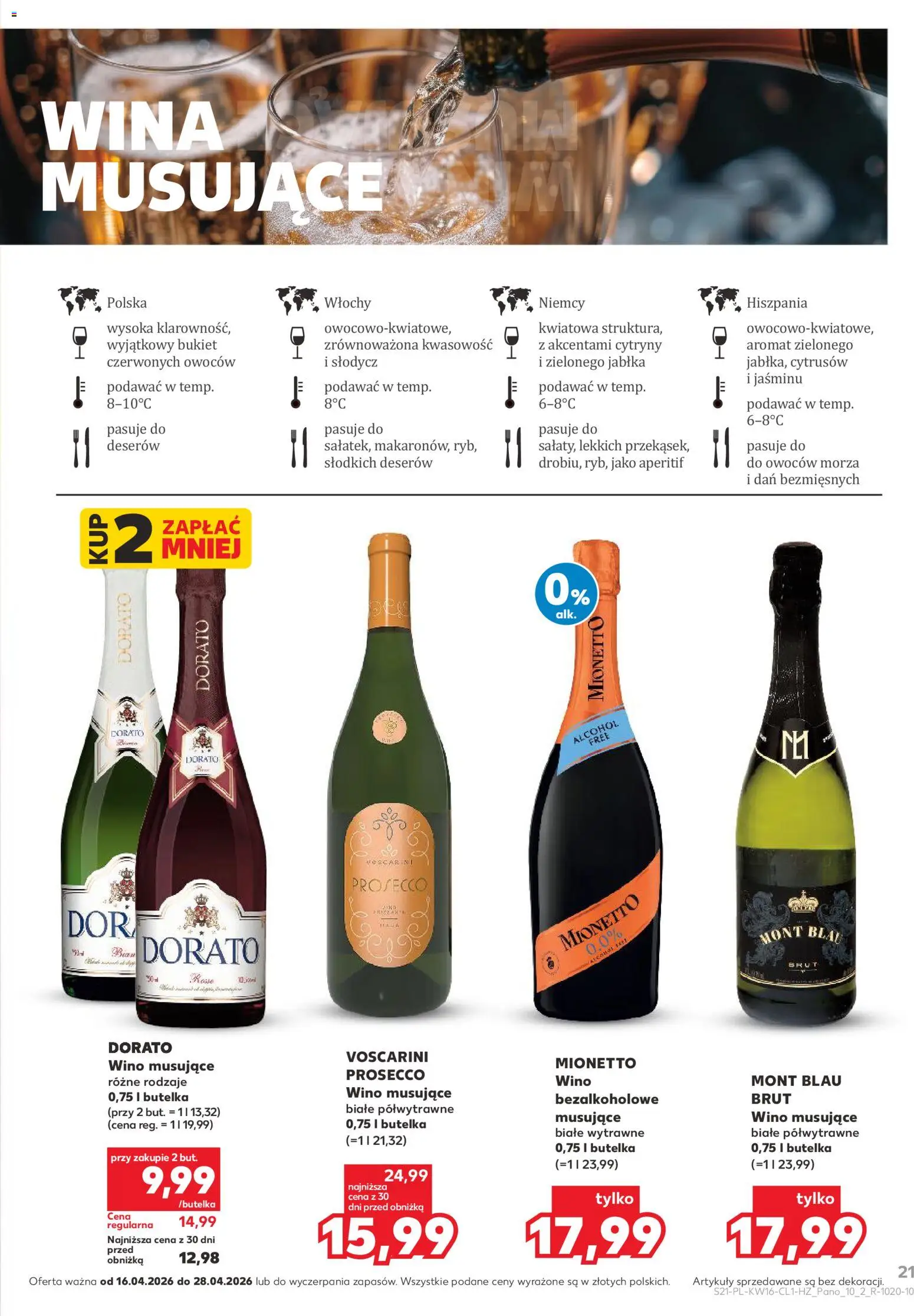 Kaufland Polsko leták - Barek od 16.04.2026 | Strana: 21 | Produkty: Prosecco, Jablka, Mionetto, Prosecco Mionetto