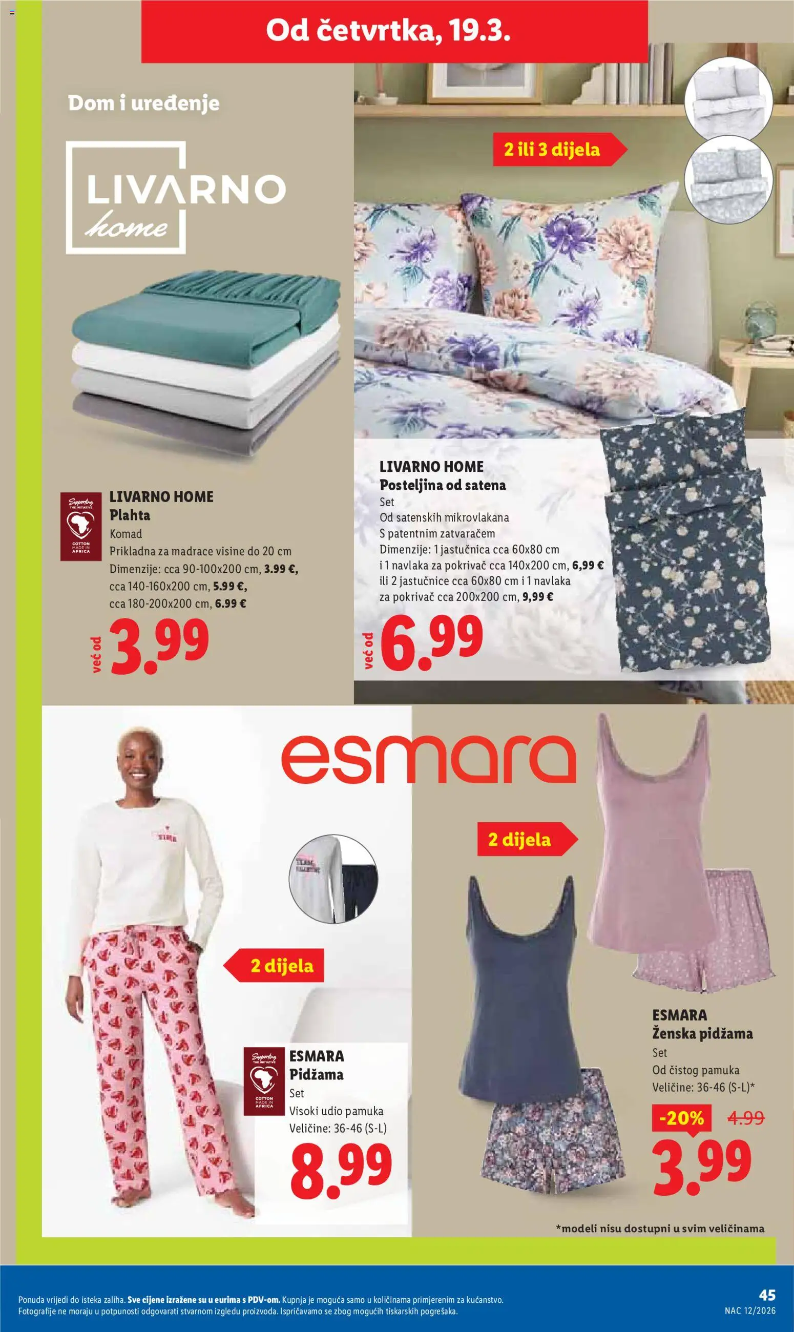 Lidl katalog | vrijedi od 16.03.2026 | Stranica: 45 | Proizvodi: Pokrivač, Jastučnica, Plahta, Posteljina