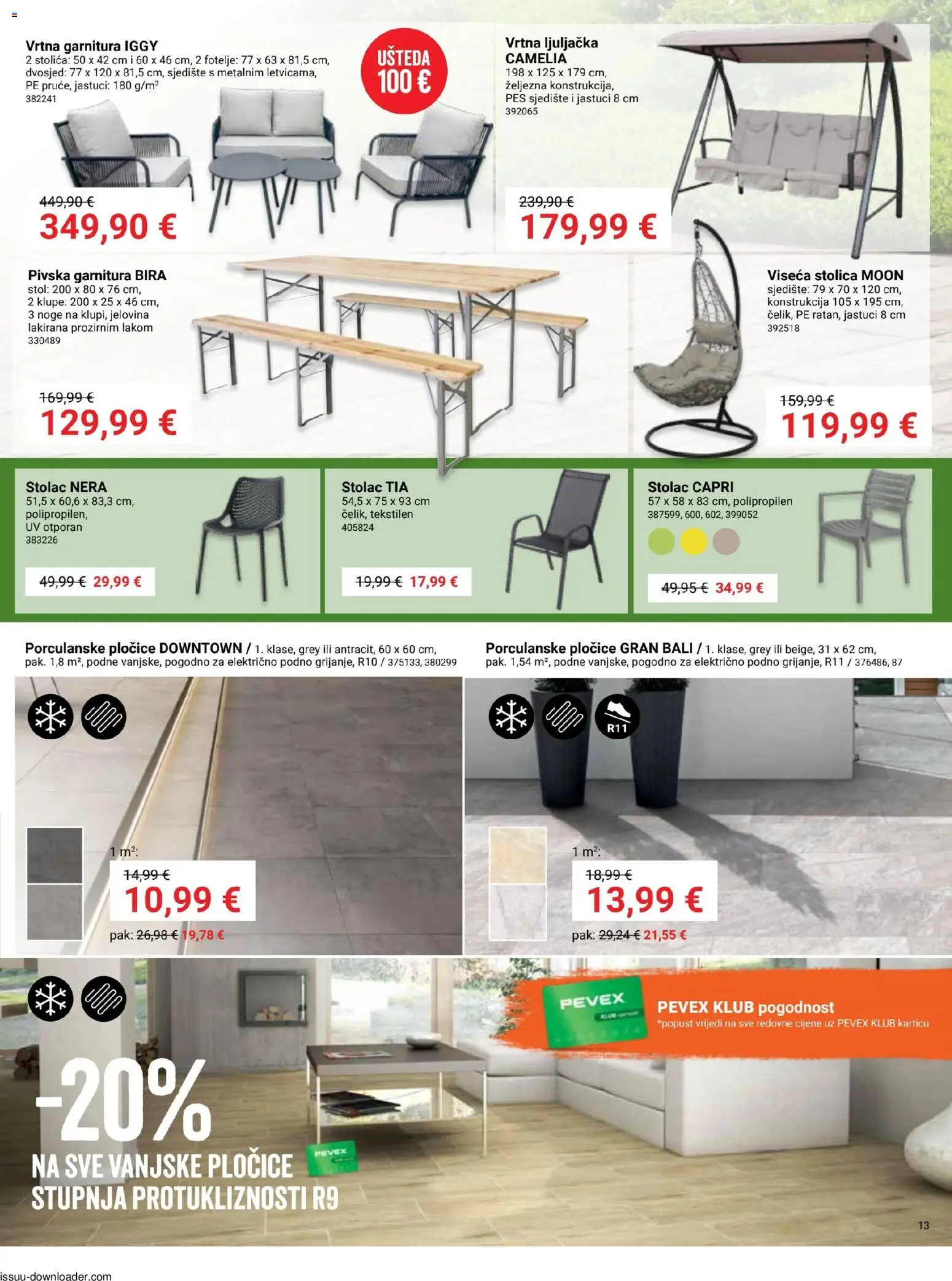 Pevex katalog | vrijedi od 08.01.2026 | Stranica: 13 | Proizvodi: Stol, Ljuljačka, Pločice, Dvosjed