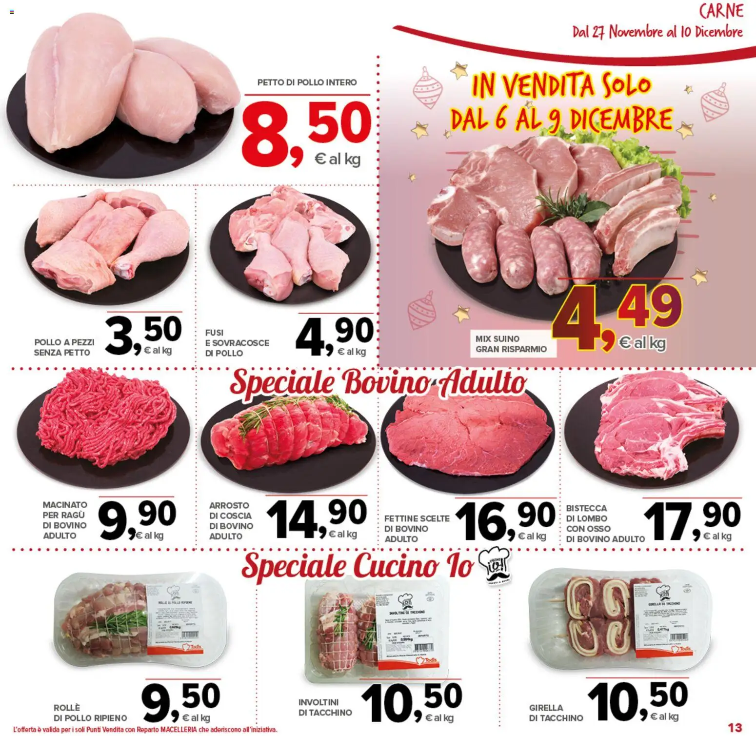 Volantino Todis del 27.11.2025 | Pagina: 13 | Prodotti: Bovino, Petto di Pollo, Tacchino, Ragú