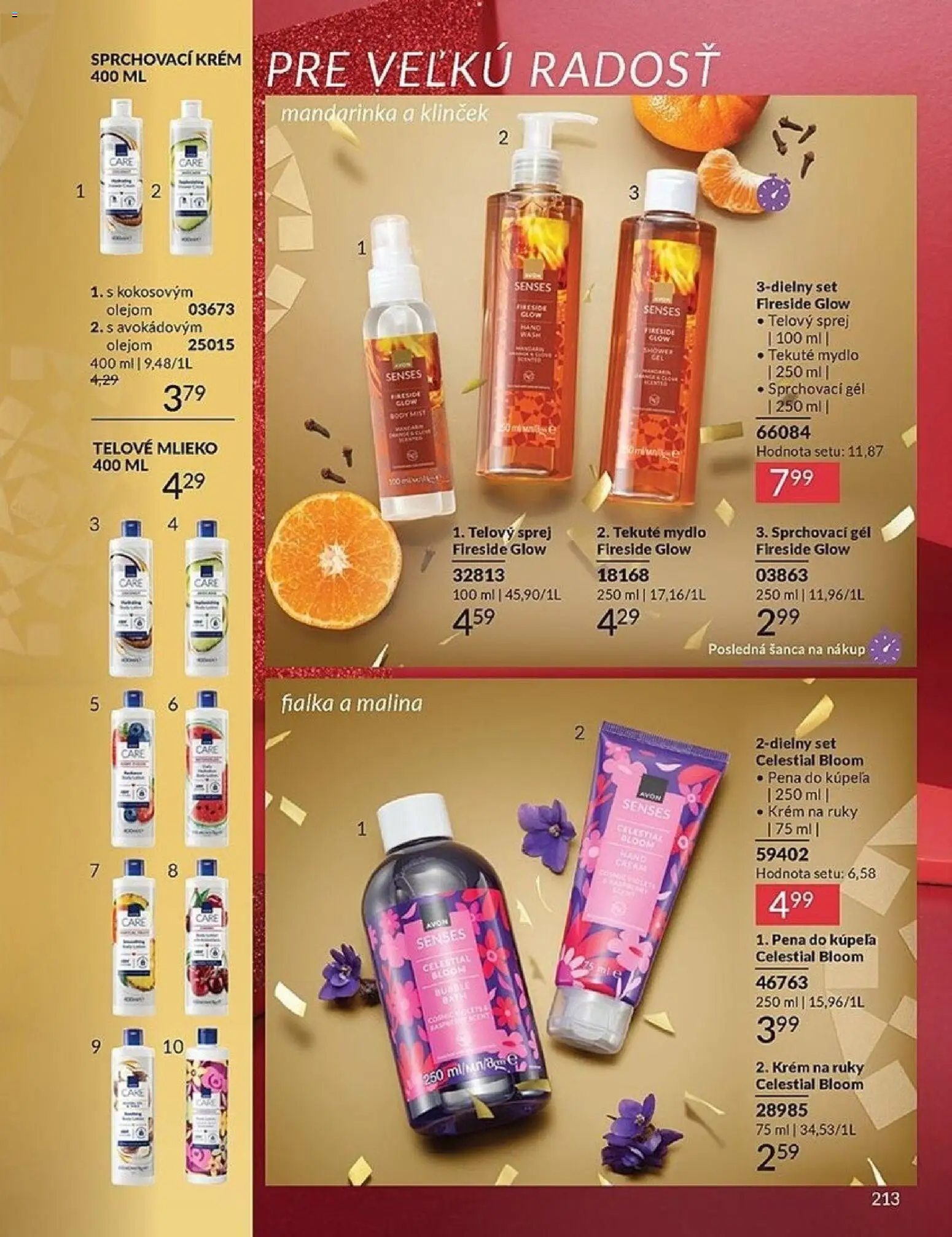 Nové Avon akcie – leták je platný od 01.12.2025 | Strana: 213 | Produkty: Mlieko, Telové mlieko, Mydlo, Pena do kúpeľa