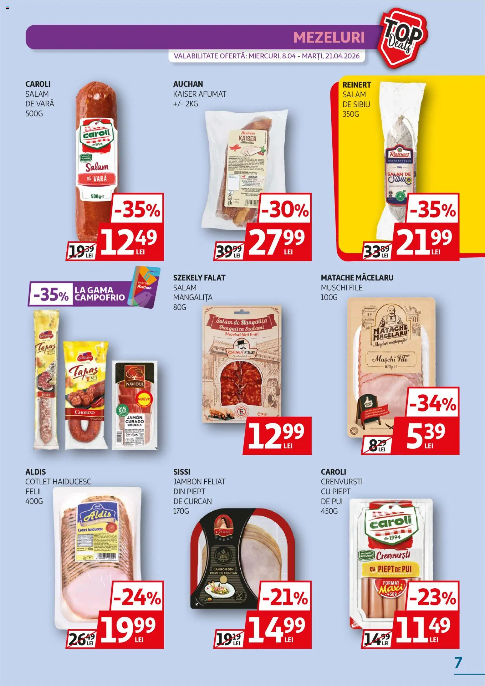Noul catalog Auchan – valabil de la 08.04.2026 | Pagină: 7 | Produse: Lait de coco, Hacıyatmaz Kedi Oyuncağı, Crenvurști, Salam