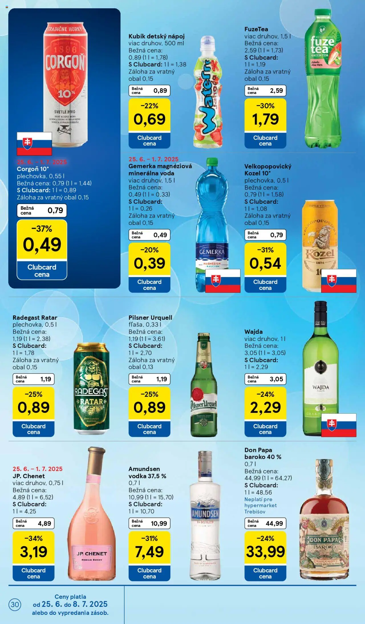 Tesco Hypermarket - leták │ platný od 25.06.2025 | Strana: 30 | Produkty: Pivo, Radegast, Minerálna voda, Gemerka