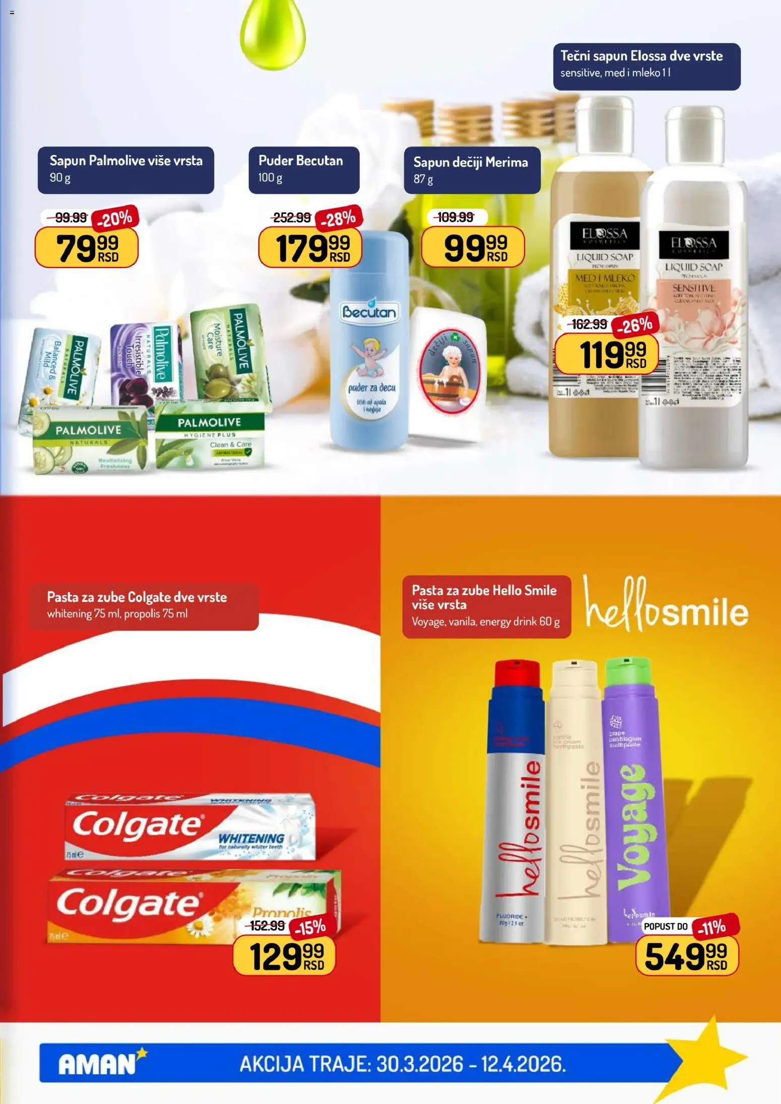 Aman katalog - važi od 30.03.2026 | Strana: 47 | Proizvode: Palmolive, Puder, Mleko, Pasta za zube