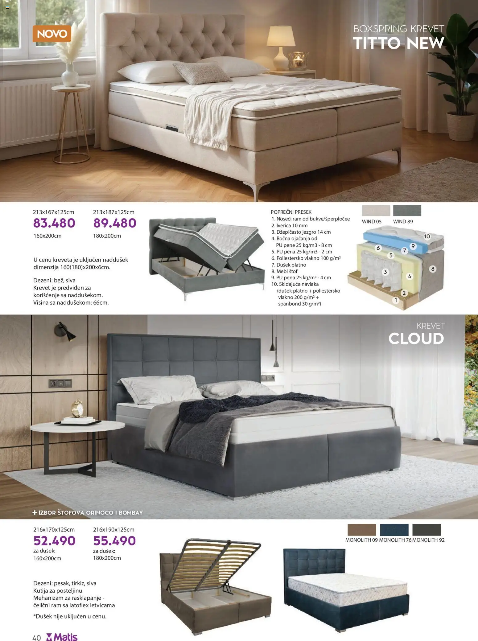 Matis katalog - važi od 01.11.2025 | Strana: 40 | Proizvode: Krevet, Dušek, Kutija
