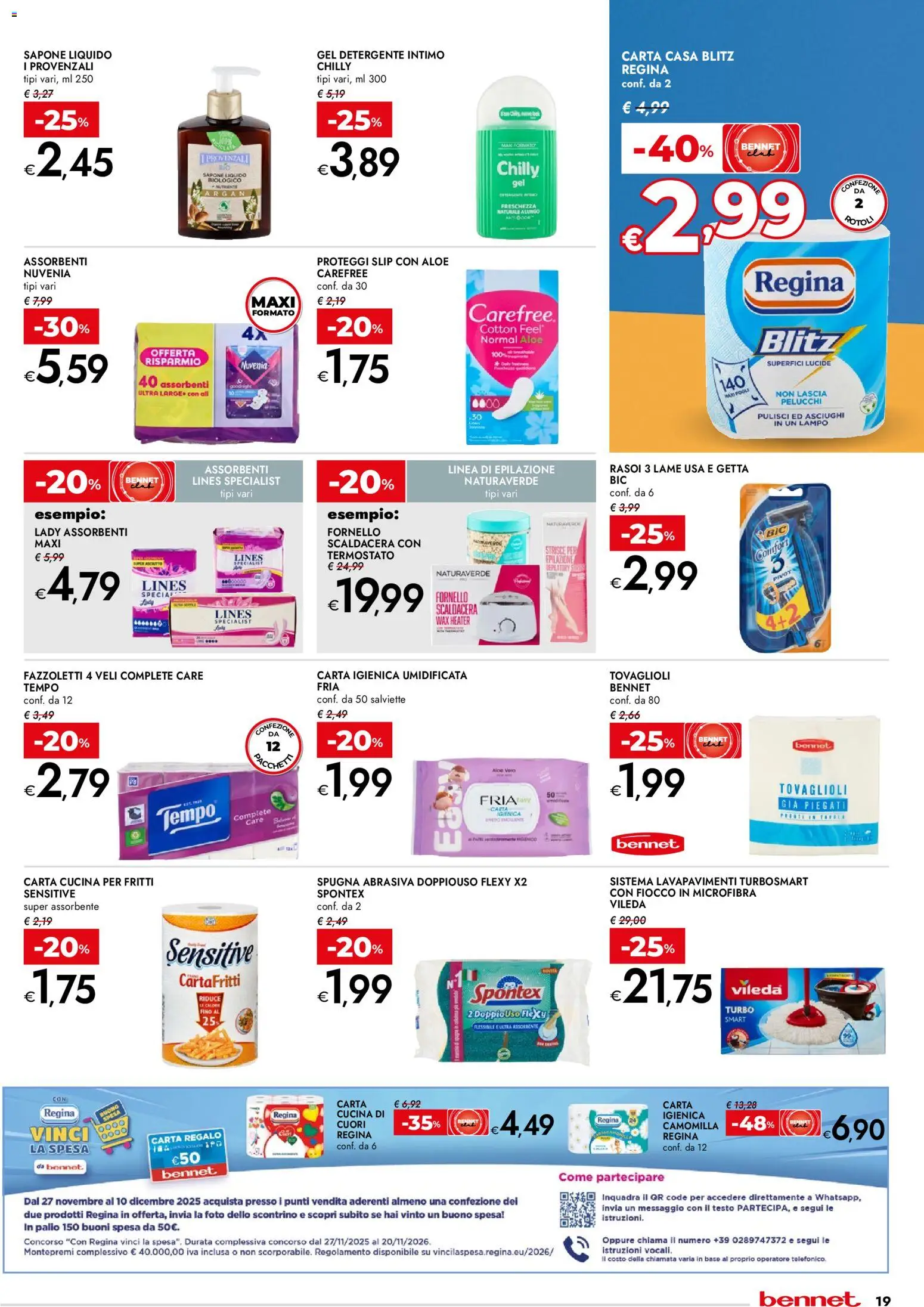 Volantino bennet del 27.11.2025 | Pagina: 19 | Prodotti: Proteggi slip, Detergente intimo, Detergente, Intimo