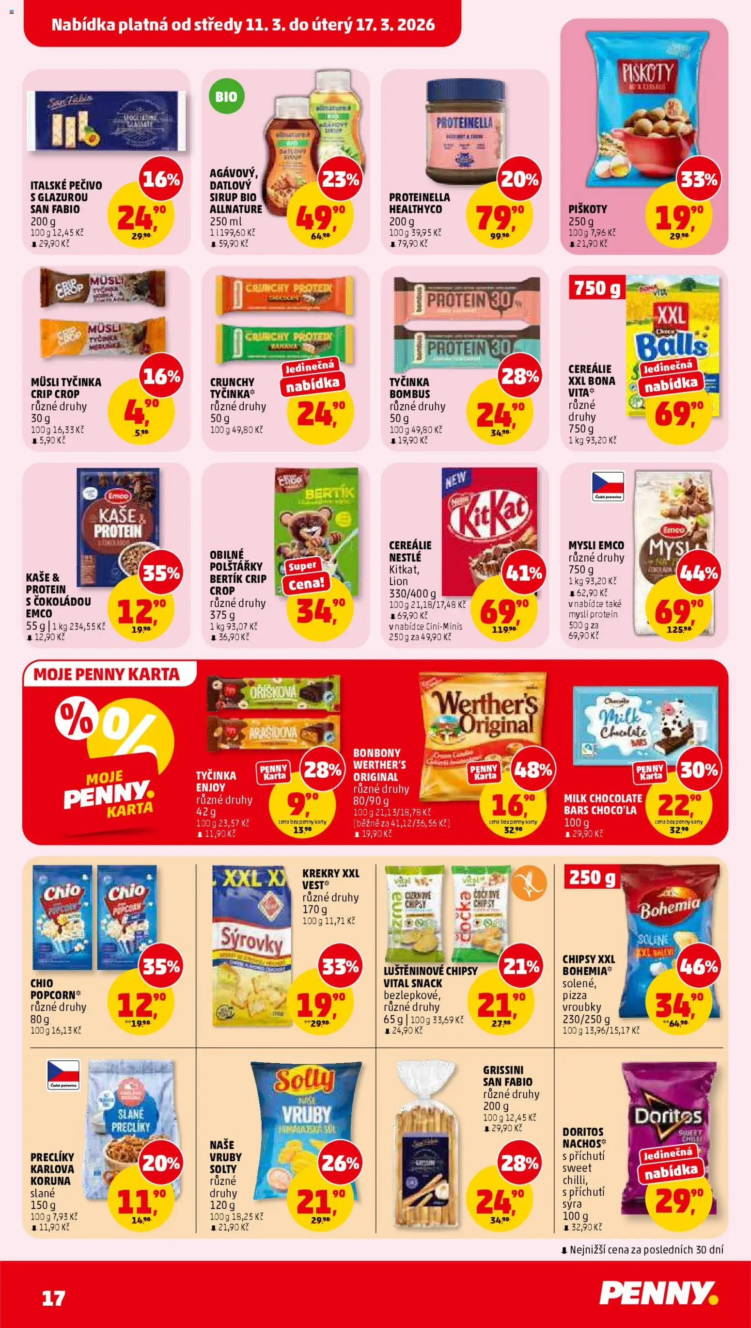 Penny Market leták od 11.03.2026 | Strana: 17 | Produkty: Bonbóny, Karty, Proteinella, Milk chocolate