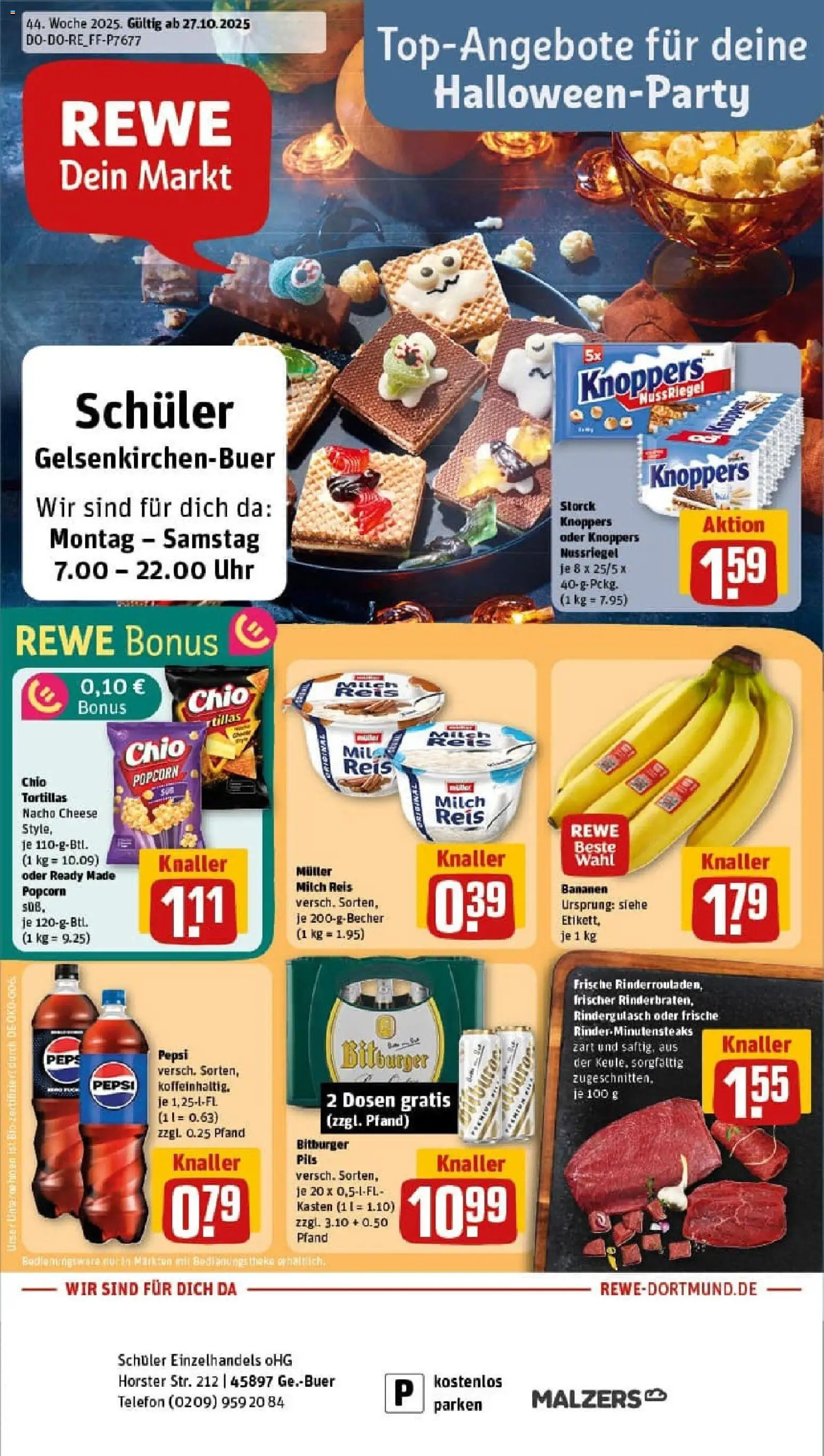 Rewe prospekt Gelsenkirchen	 – gültig ab 26.10.2025 | Seite: 1 | Produkte: Rindergulasch, Milch, Knoppers, Reis