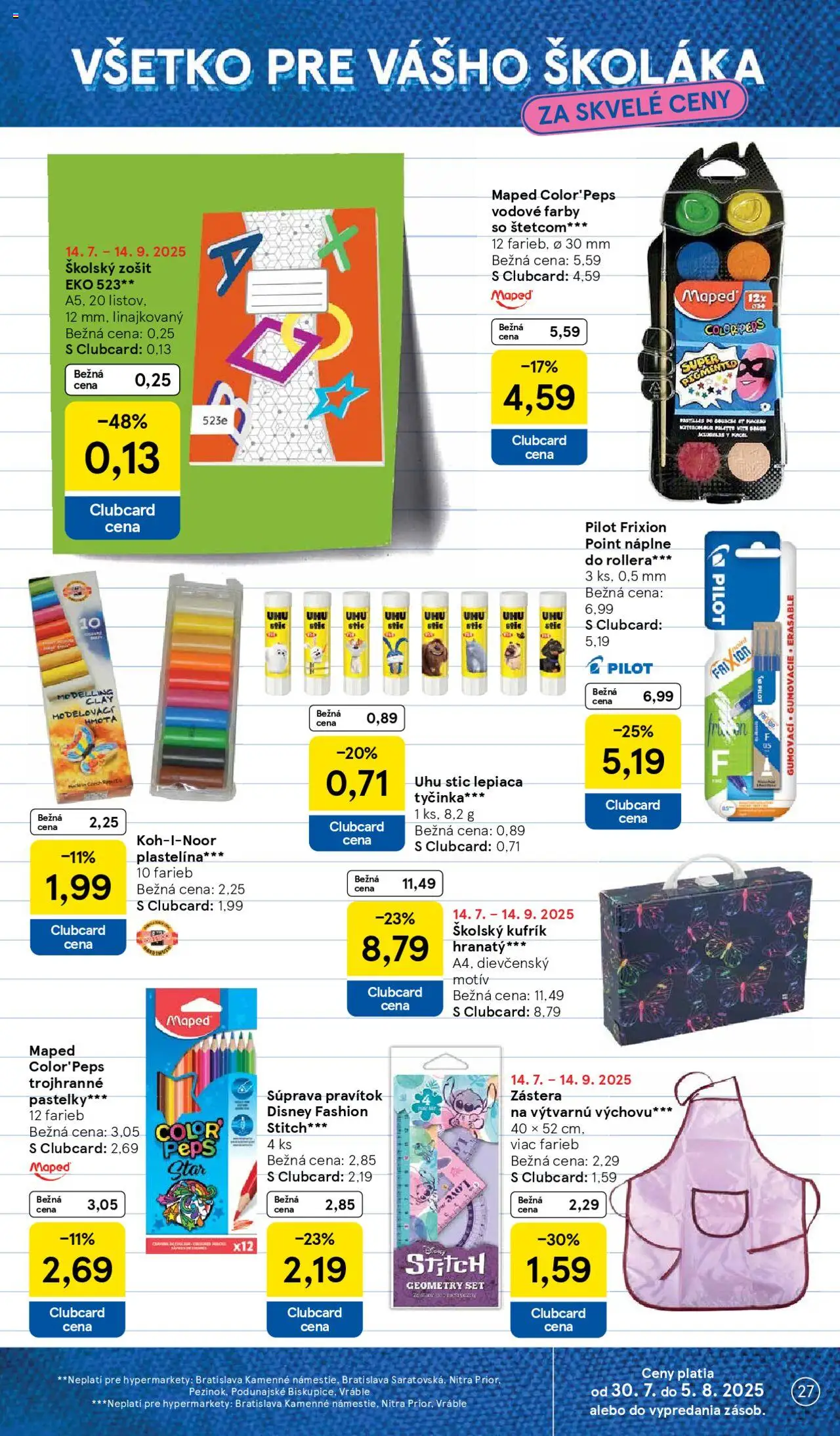 Tesco Hypermarket - leták │ platný od 30.07.2025 | Strana: 27 | Produkty: Zošit, Pastelky