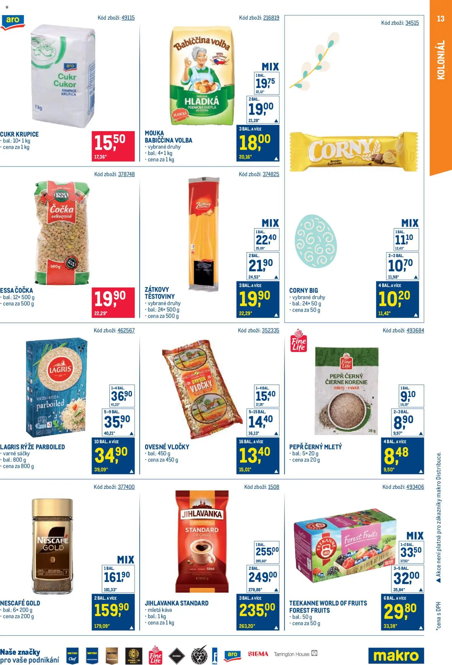 Makro leták - Maloobchod od 25.03.2026 | Strana: 13 | Produkty: Nescafé Gold, Rýže, Cukr krupice, Mletá káva