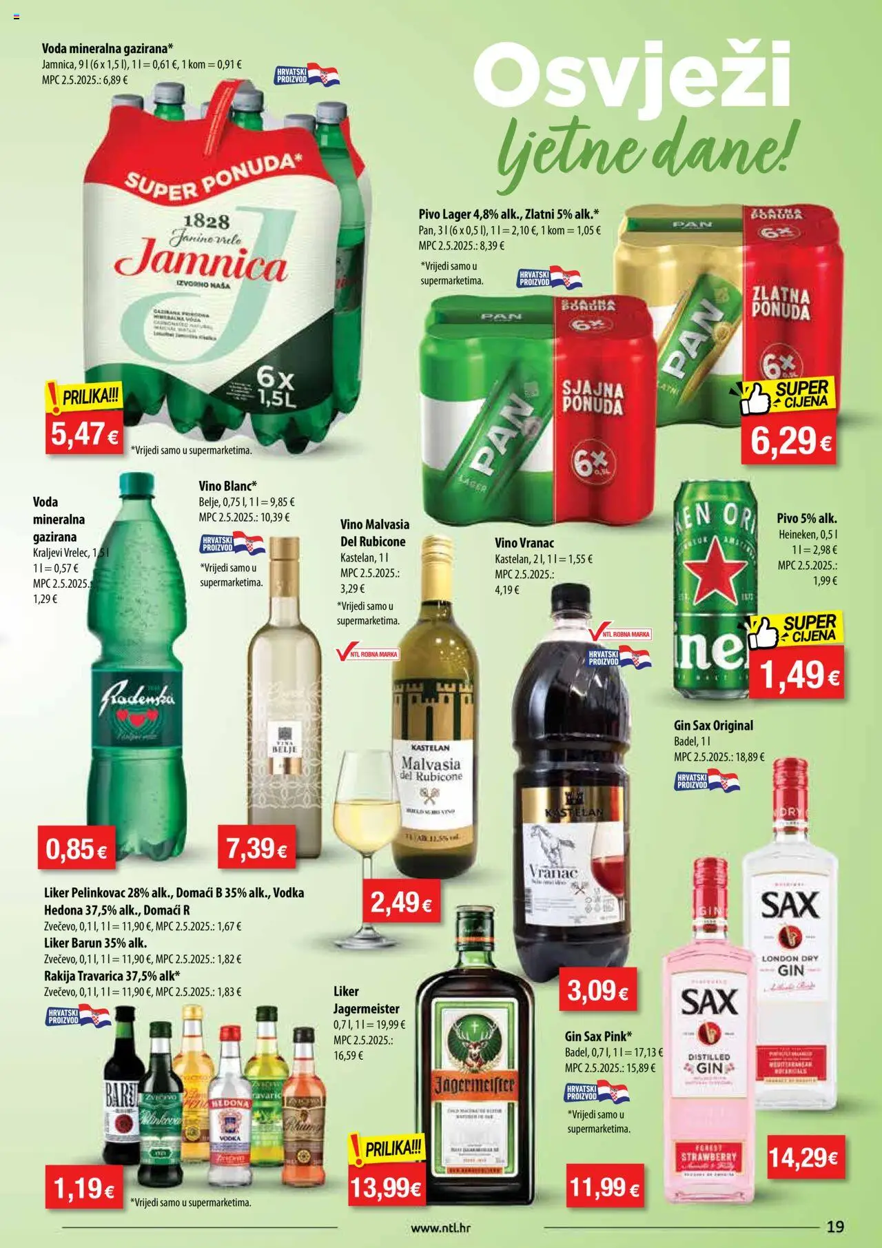 NTL katalog | vrijedi od 06.08.2025 | Stranica: 19 | Proizvodi: Pelinkovac, Travarica, Jägermeister, Gin