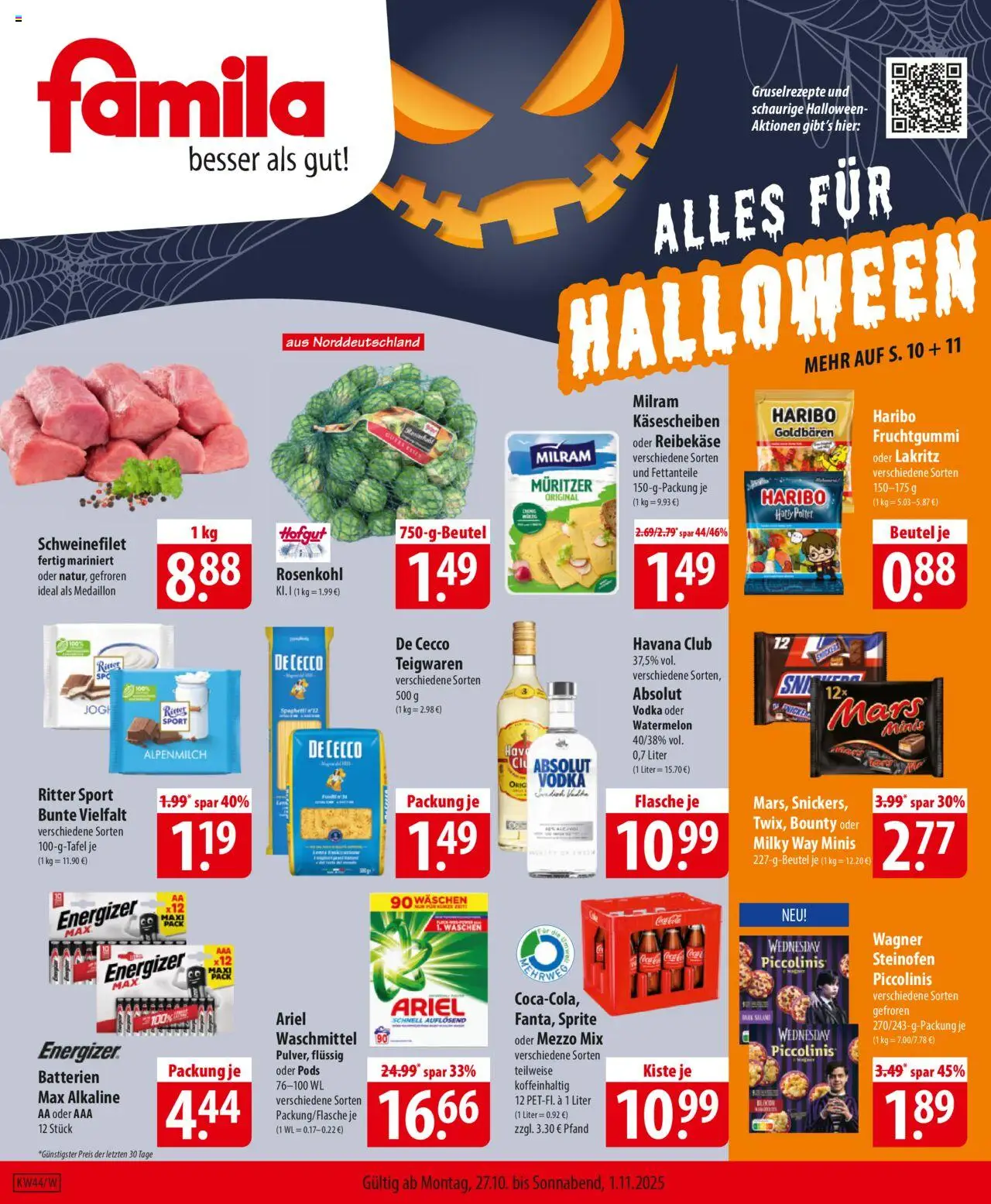 Famila Prospekt 	 – gültig ab 27.10.2025 | Seite: 1 | Produkte: Mezzo mix, Ariel, Ritter sport, Schweinefilet