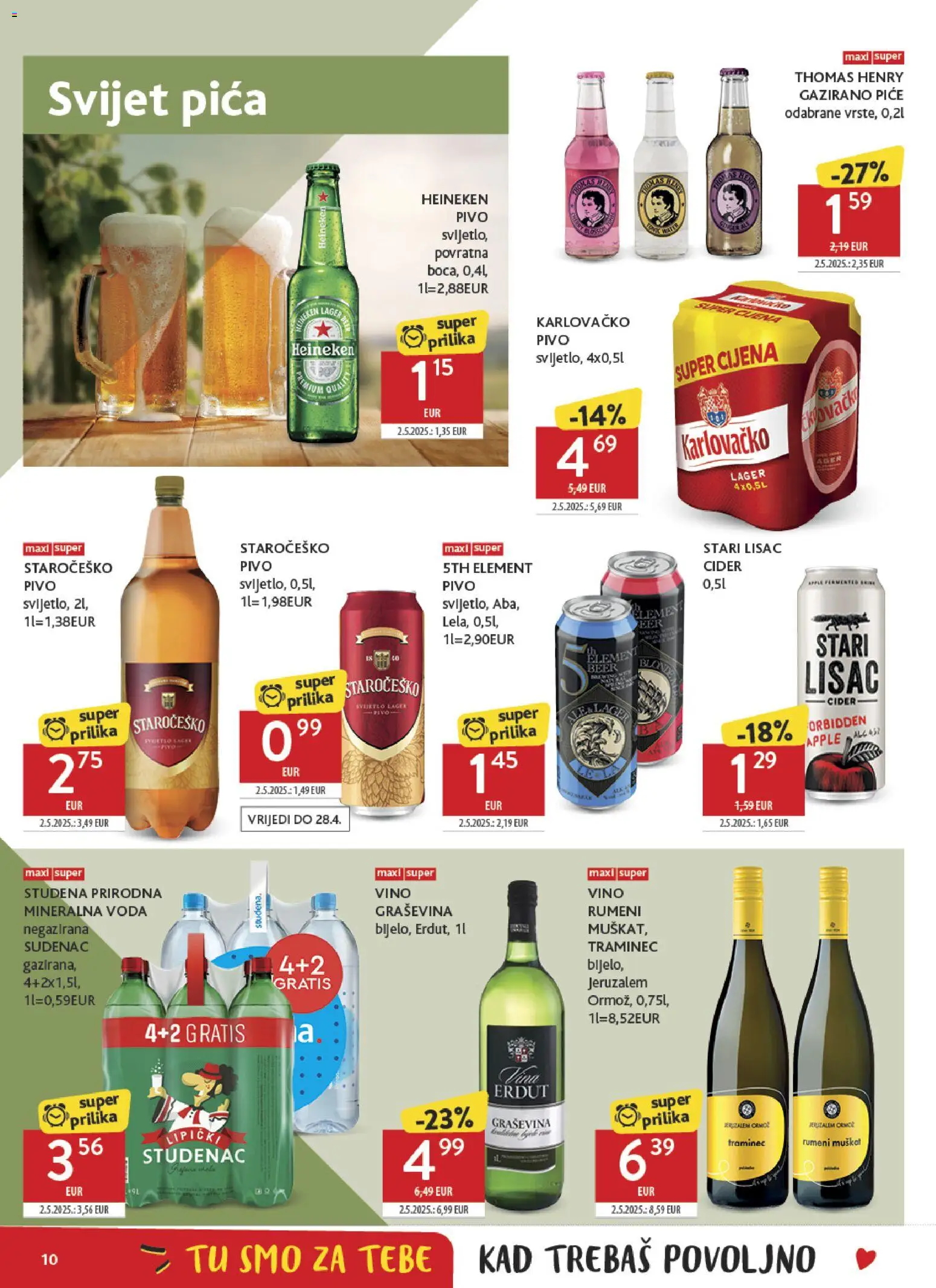 Konzum katalog | vrijedi od 15.04.2026 | Stranica: 10 | Proizvodi: Mineralna voda, Karlovačko, Vino, Voda