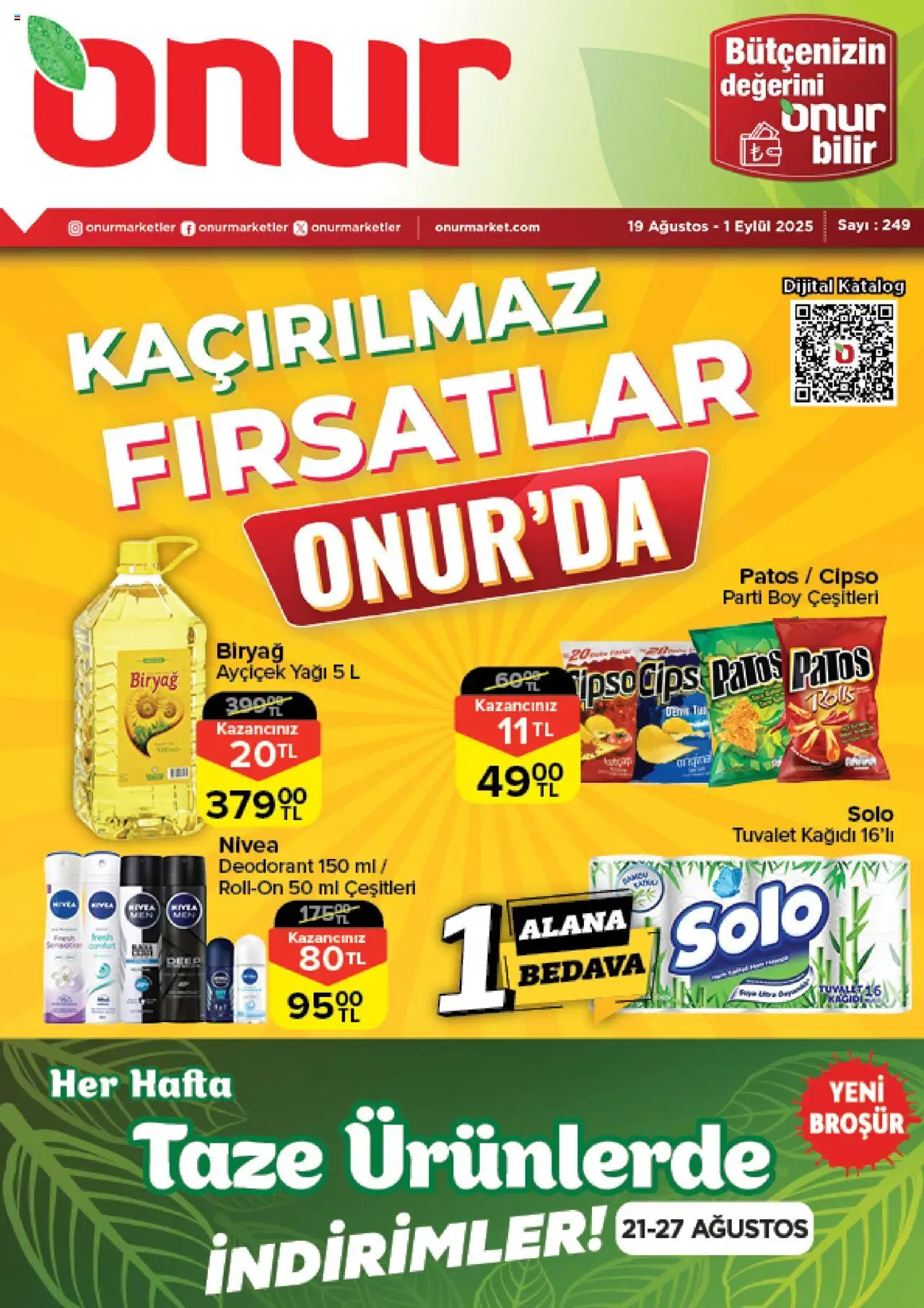 Onur Market Katalog - 19.08.2025 tarihinden itibaren geçerlidir | Sayfa: 1 | Ürünler: Tuvalet, Deodorant, Cips, Tuvalet kağıdı