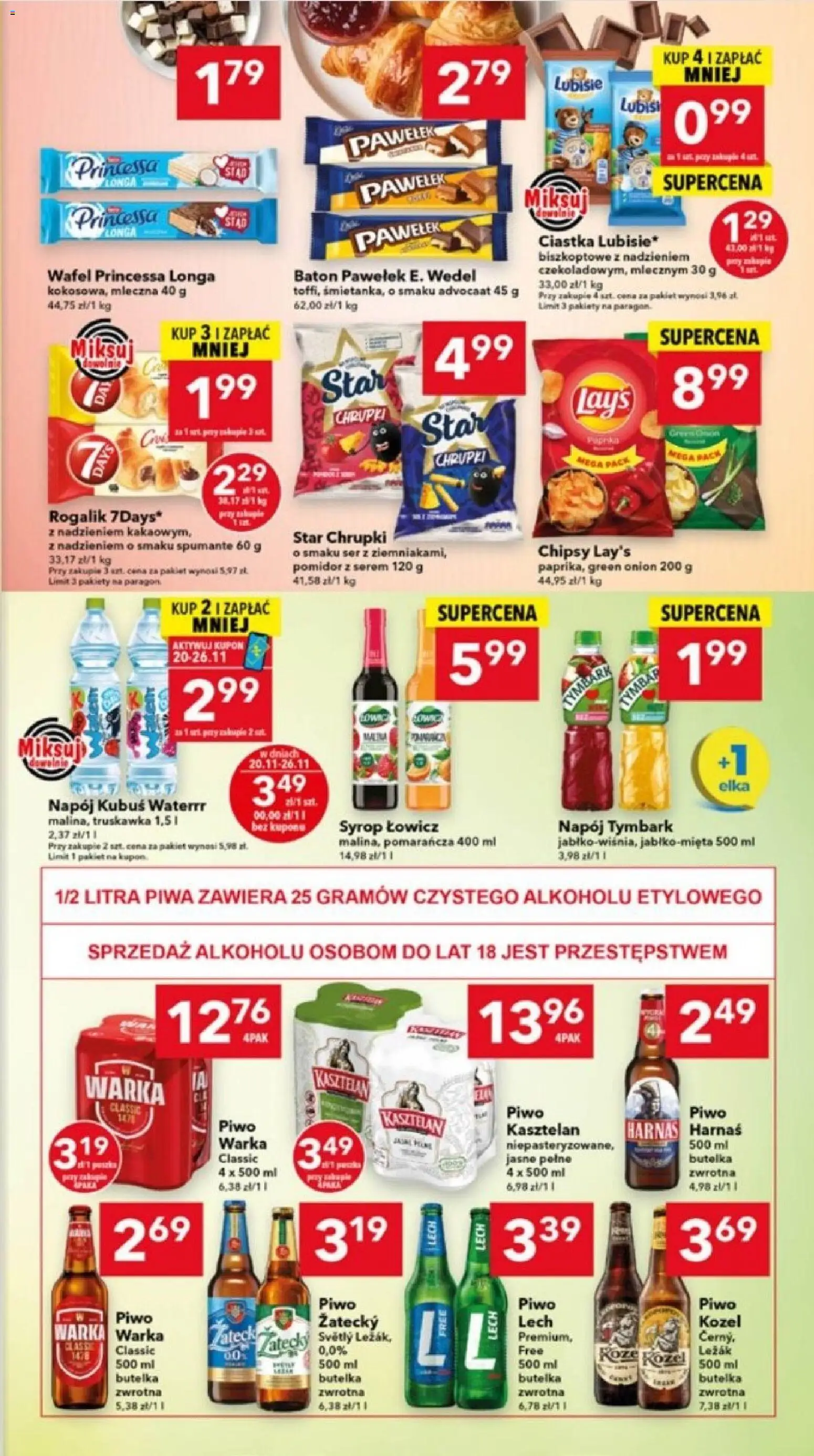 Lewiatan gazetka - Szczecin od 20.11.2025 | Strona: 5 | Produkty: Piwo Warka, Baton, Harnaś, Ciastka