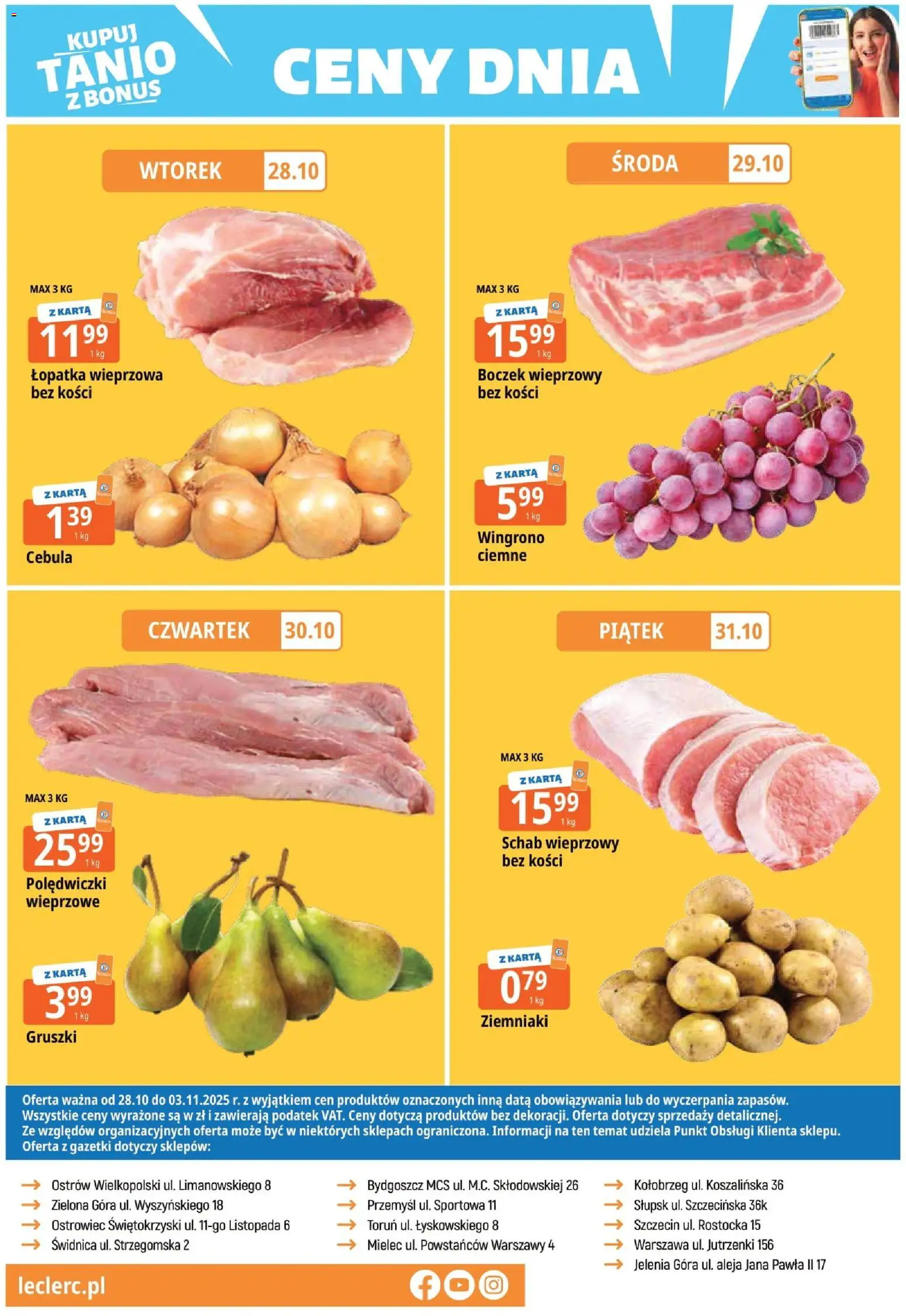 E.Leclerc Gazetka - Zielona Góra od 28.10.2025 | Strona: 12 | Produkty: Karta, Schab, Boczek wieprzowy, Ziemniaki