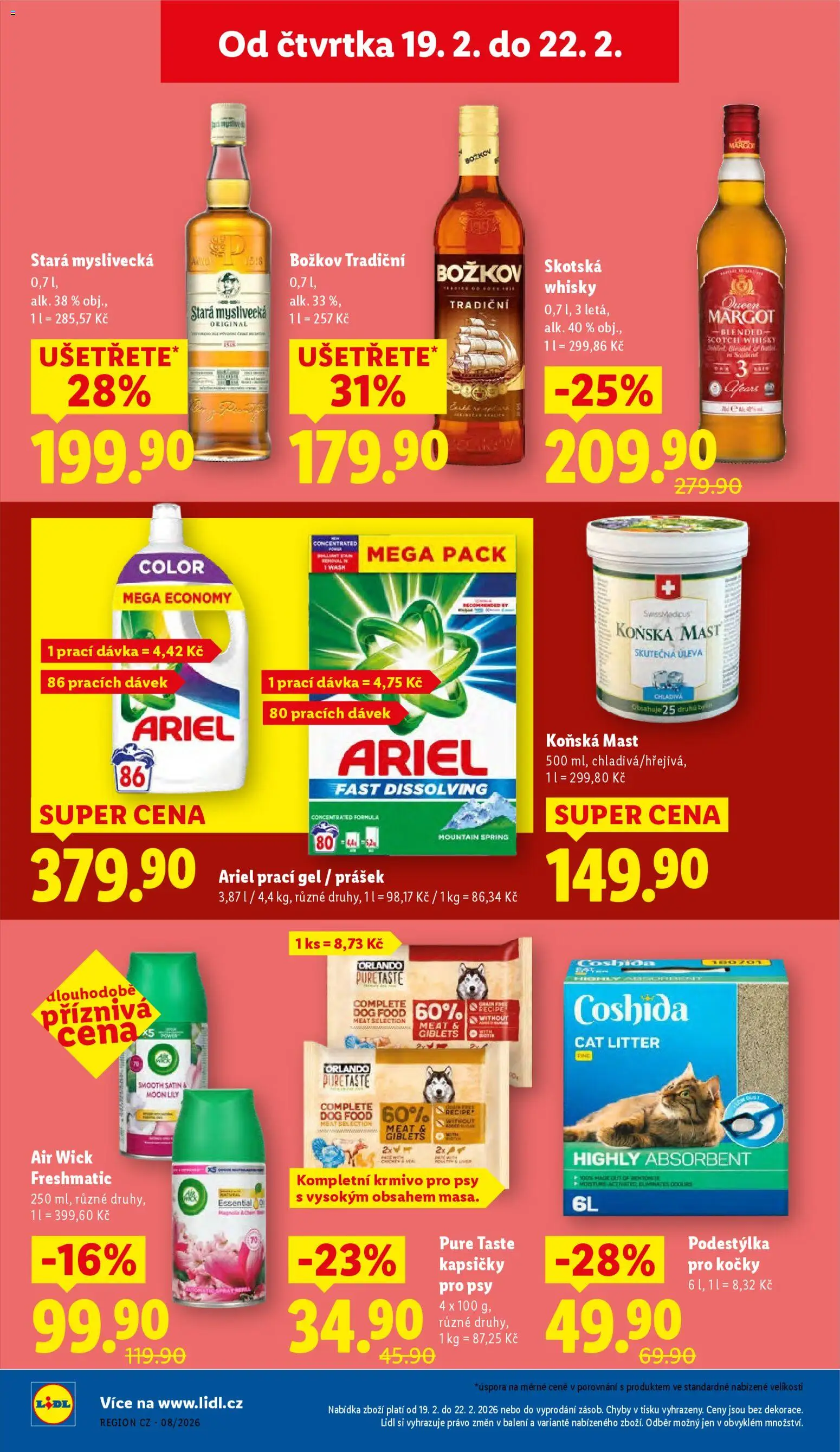 Lidl leták od 19.02.2026 | Strana: 20 | Produkty: Kapsičky pro kočky, Whisky, Ariel, Air Wick