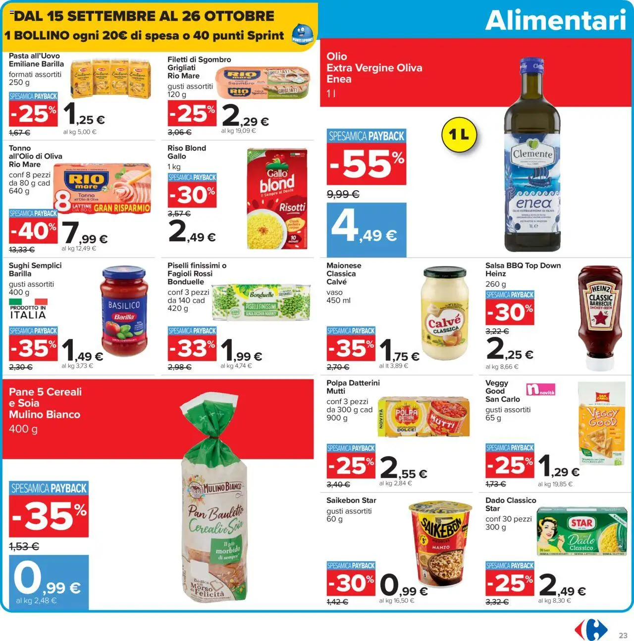 Volantino Carrefour del 10.10.2025 | Pagina: 23 | Prodotti: Pane, Cereali, Salsa, Sgombro