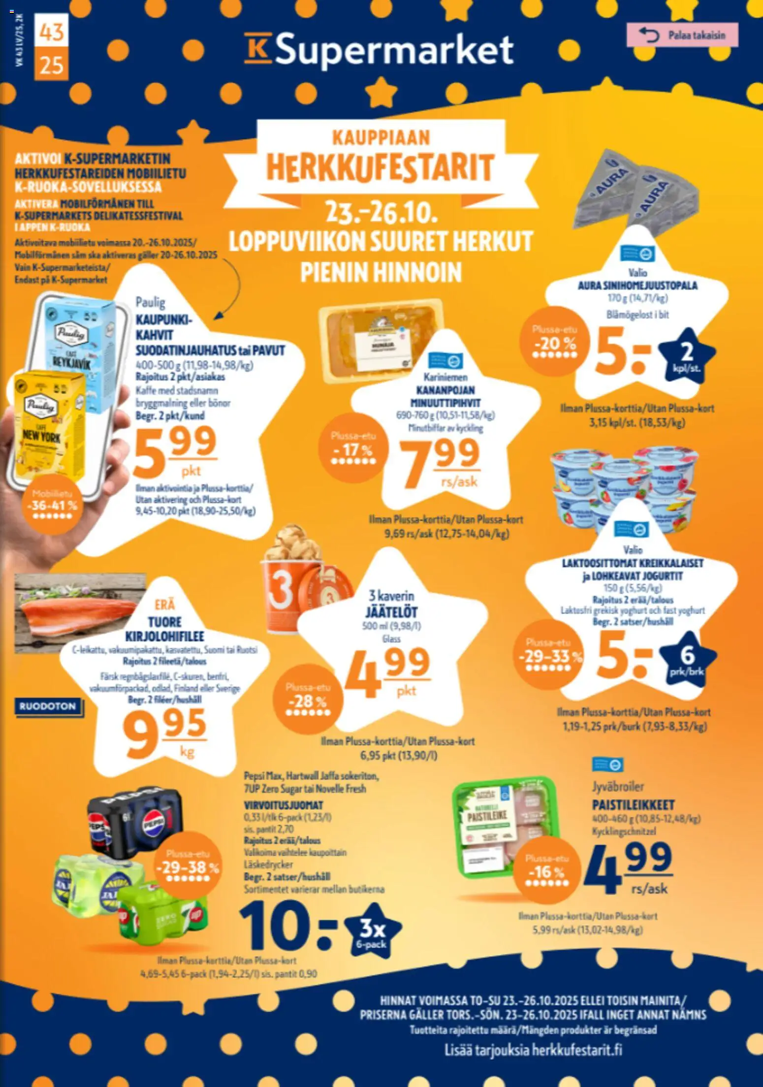 K-Supermarket tarjoukset – voimassa 23.10.2025 alkaen | Sivu: 1 | Tuotteet: Virvoitusjuomat, Pavut, Pepsi