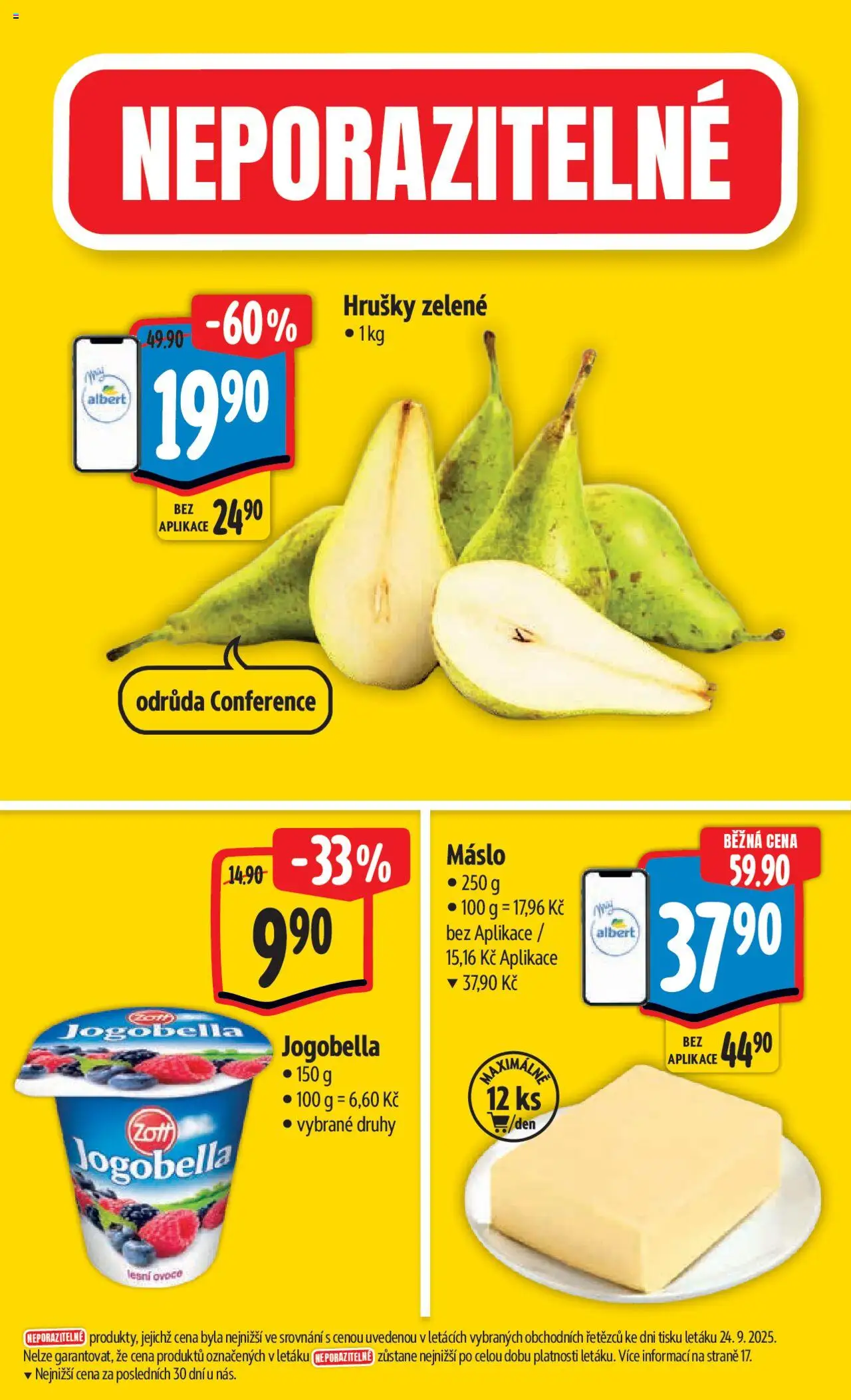 Albert leták - Hypermarket od 01.10.2025 | Strana: 3 | Produkty: Ovoce, Máslo, Hrušky, Jogobella