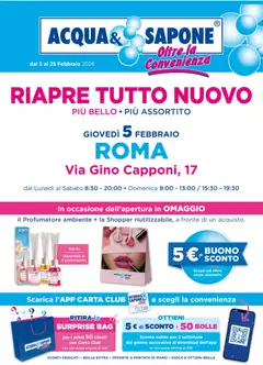 Anteprima del volantino Acqua e Sapone Nuova Apertura - Roma catalogo valido a partire dal 05.02.2026