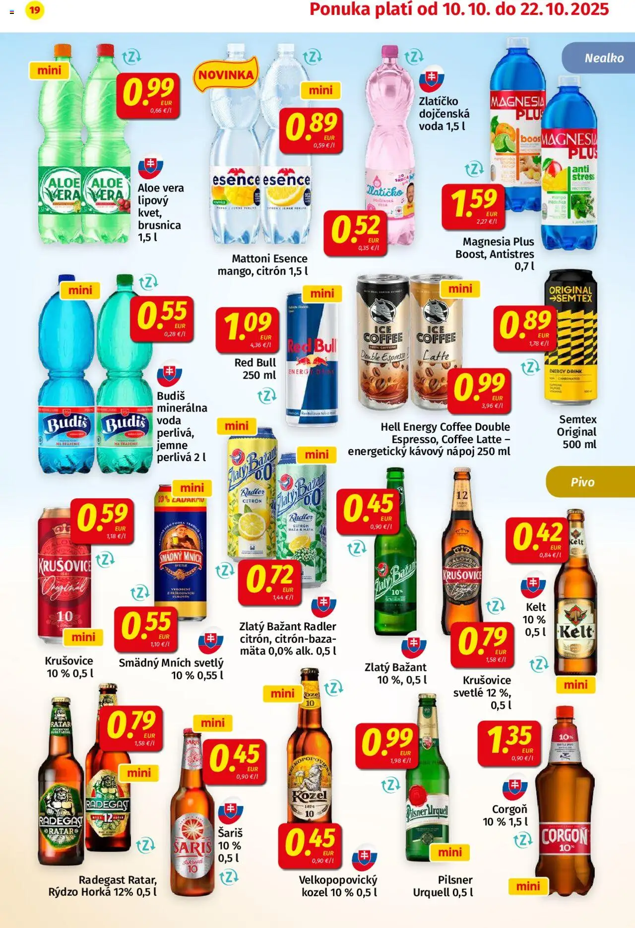 Nové Koruna akcie – leták je platný od 10.10.2025 | Strana: 19 | Produkty: Pilsner Urquell, Kelt, Radler, Corgoň