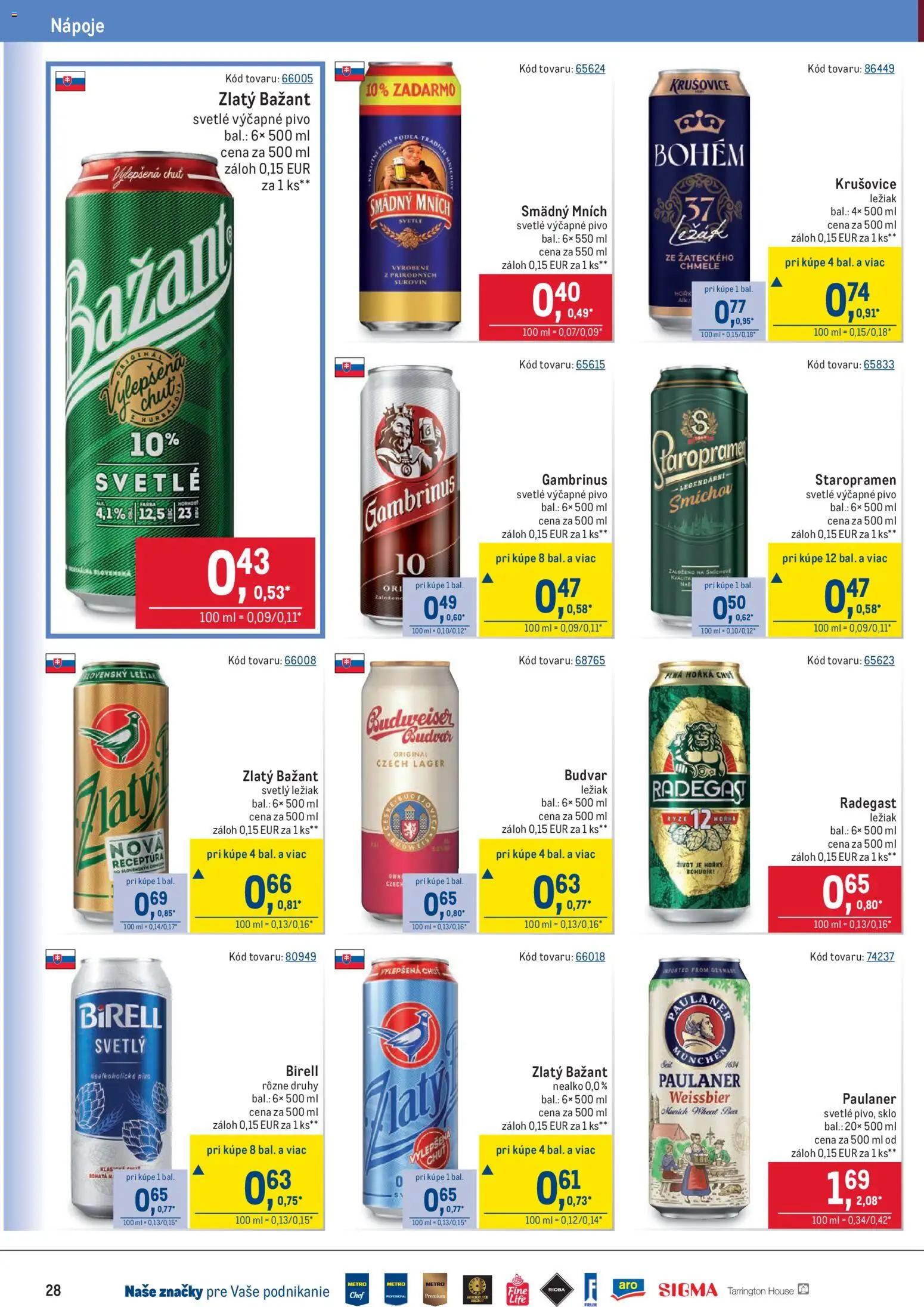Nové Metro akcie – leták je platný od 05.11.2025 | Strana: 28 | Produkty: Pivo, Radegast, Smädný Mních, Gambrinus