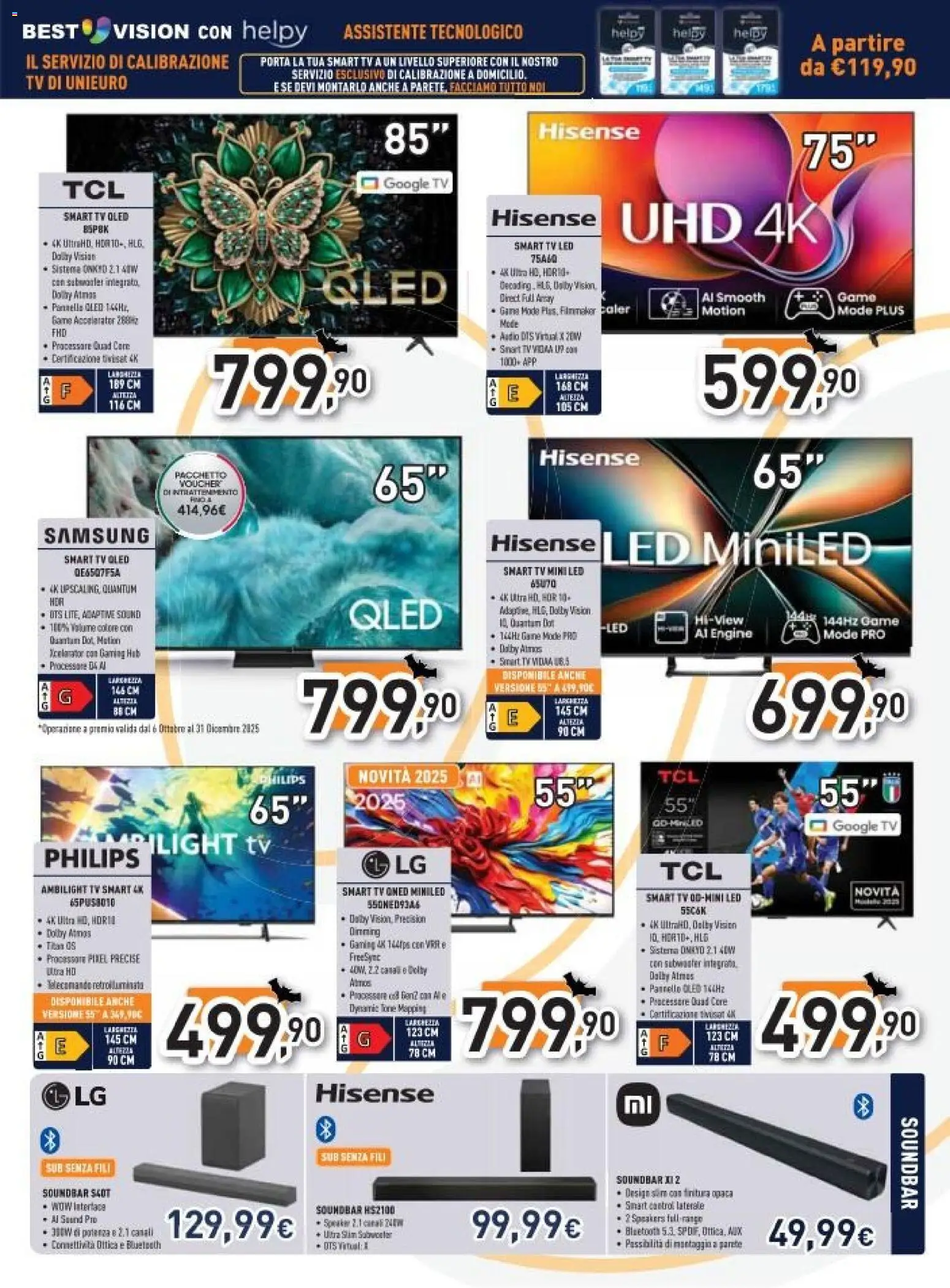 Volantino Unieuro del 27.10.2025 | Pagina: 7 | Prodotti: smart TV, Soundbar, TV, Samsung