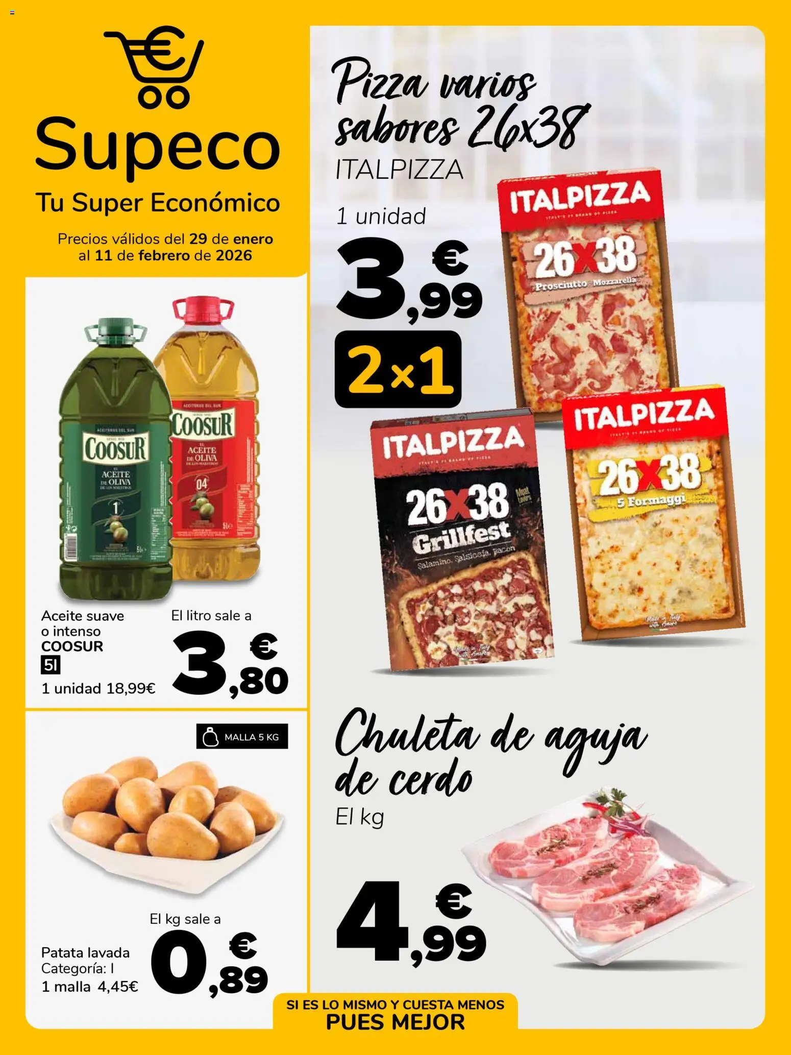 Supeco folleto │ válido desde el 29.01.2026 | Página: 1 | Productos: Aceite, Pizza, Cerdo, Aceite de oliva