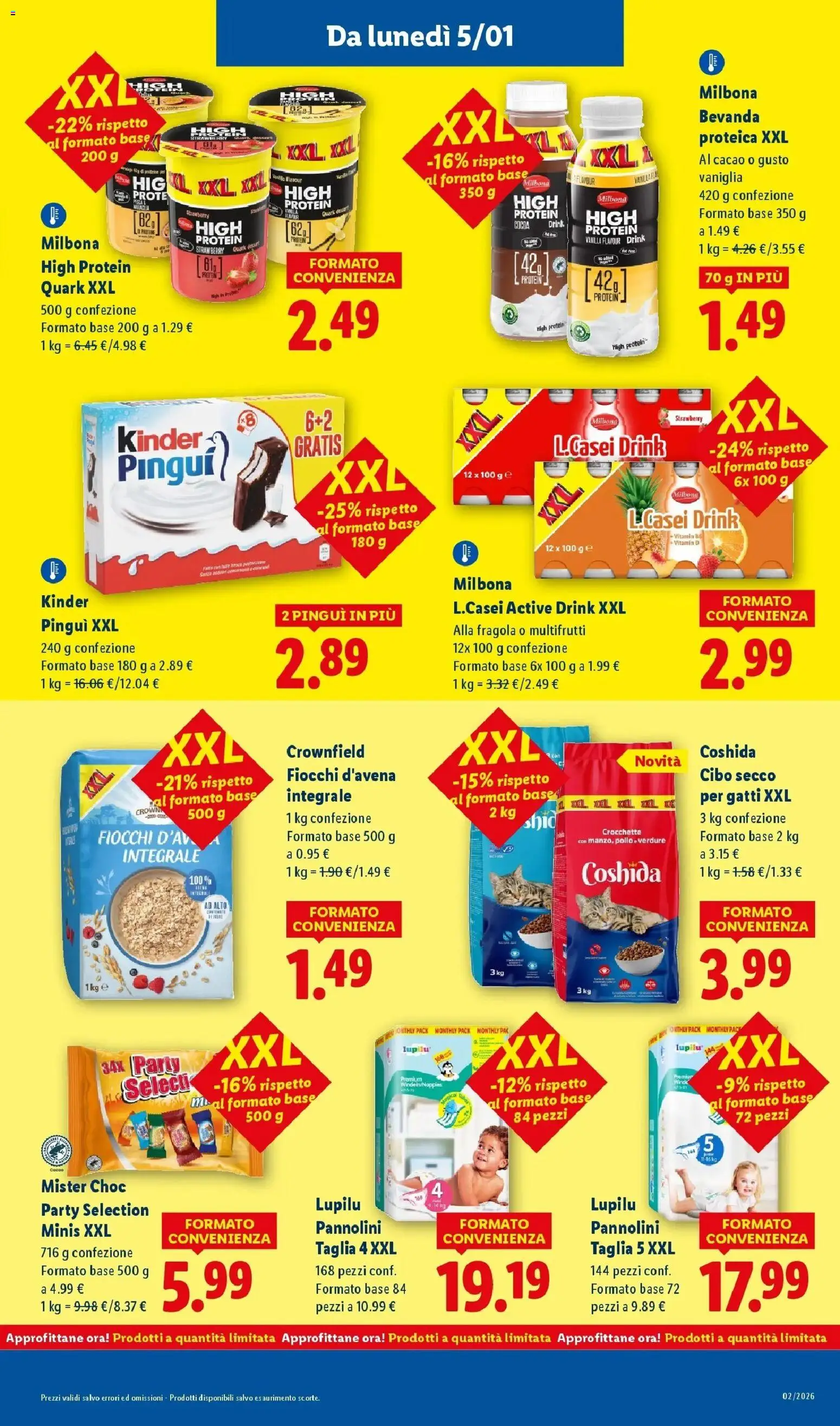 Volantino Lidl del 05.01.2026 | Pagina: 9 | Prodotti: Pannolini, Pollo, Fiocchi, Crocchette