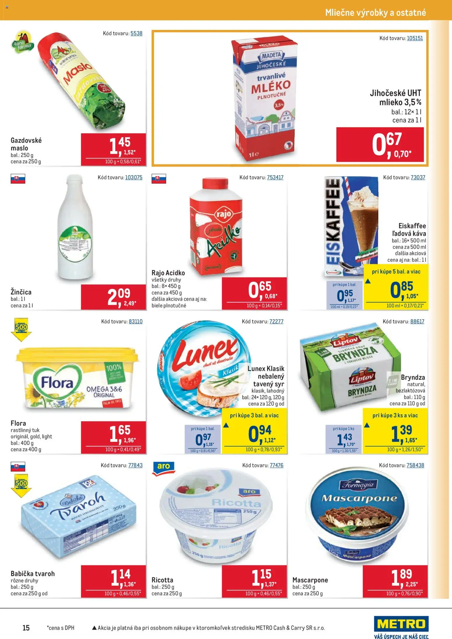 Nové Metro akcie – leták je platný od 11.02.2026 | Strana: 15 | Produkty: Káva, Bryndza, Tvaroh, Flora