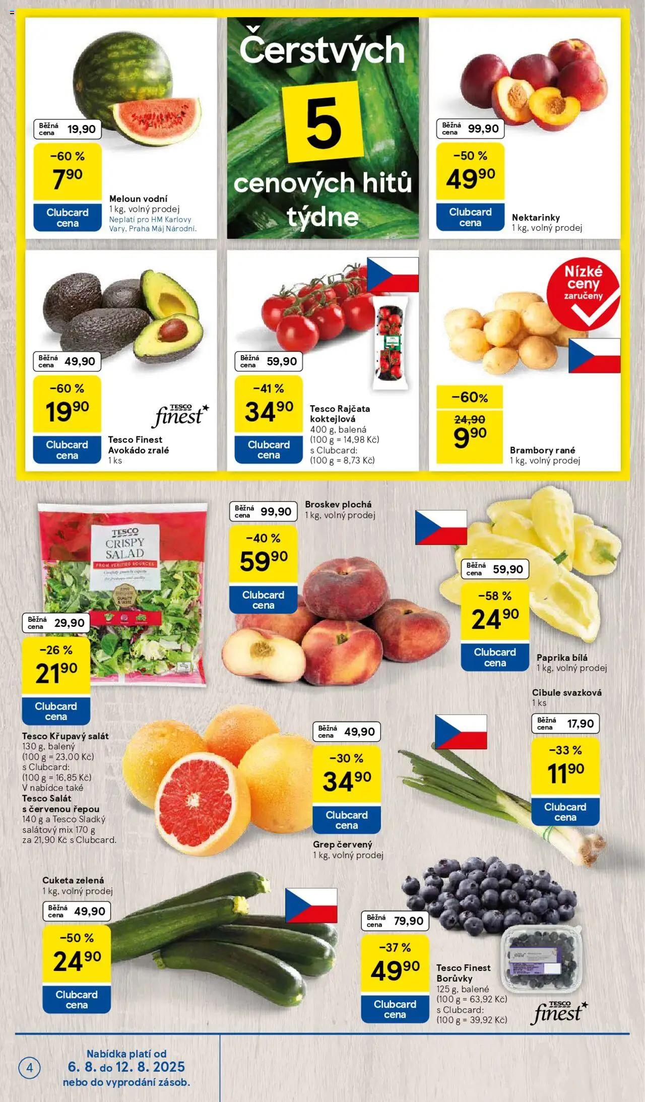 Tesco leták - Hypermarket od 06.08.2025 | Strana: 4 | Produkty: Rajčata, Salát, Nektarinky, Grep