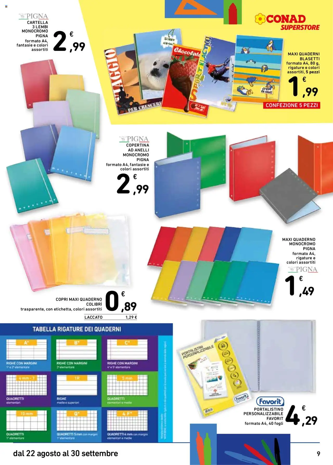 Volantino Conad del 22.08.2025 | Pagina: 9 | Prodotti: Notebook, Quaderno