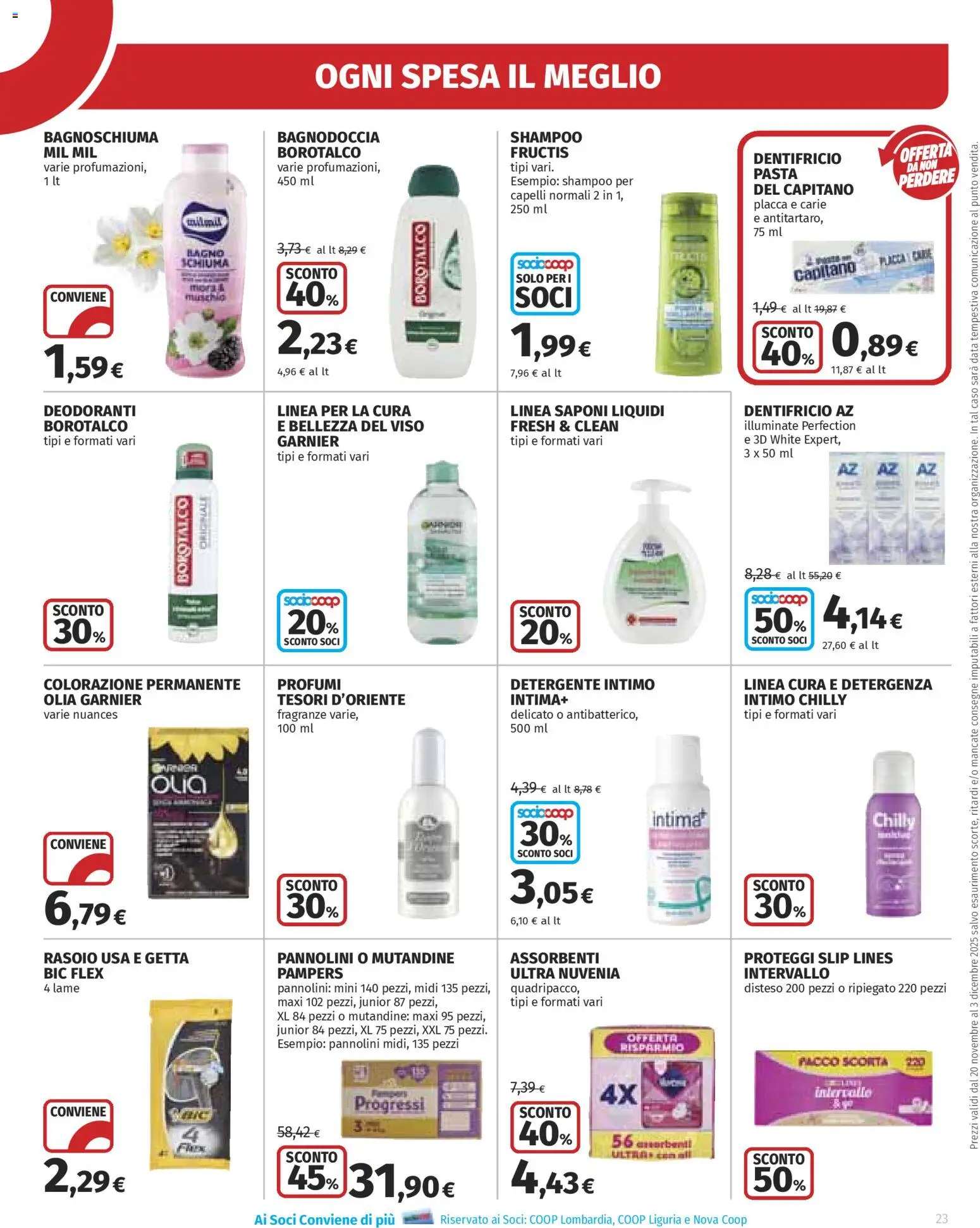 Volantino Ipercoop del 20.11.2025 | Pagina: 23 | Prodotti: Dentifricio, Detergente intimo, Mutandine, Bagno