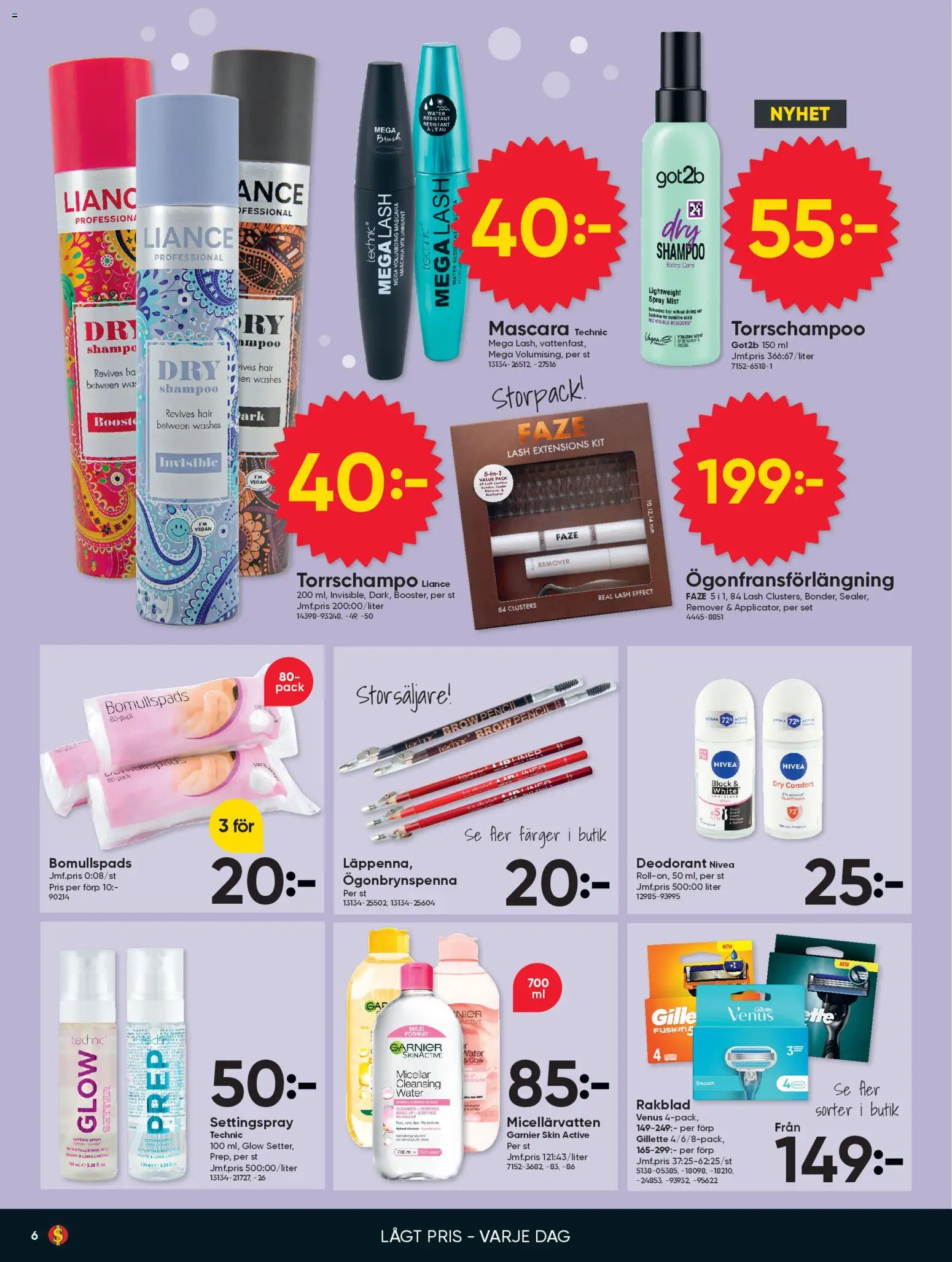 Dollar Store reklamblad aktuell från 23.02.2026 | Sida: 6 | Produkter: Ögonbrynspenna, Setting spray, Läppenna, Torrschampo