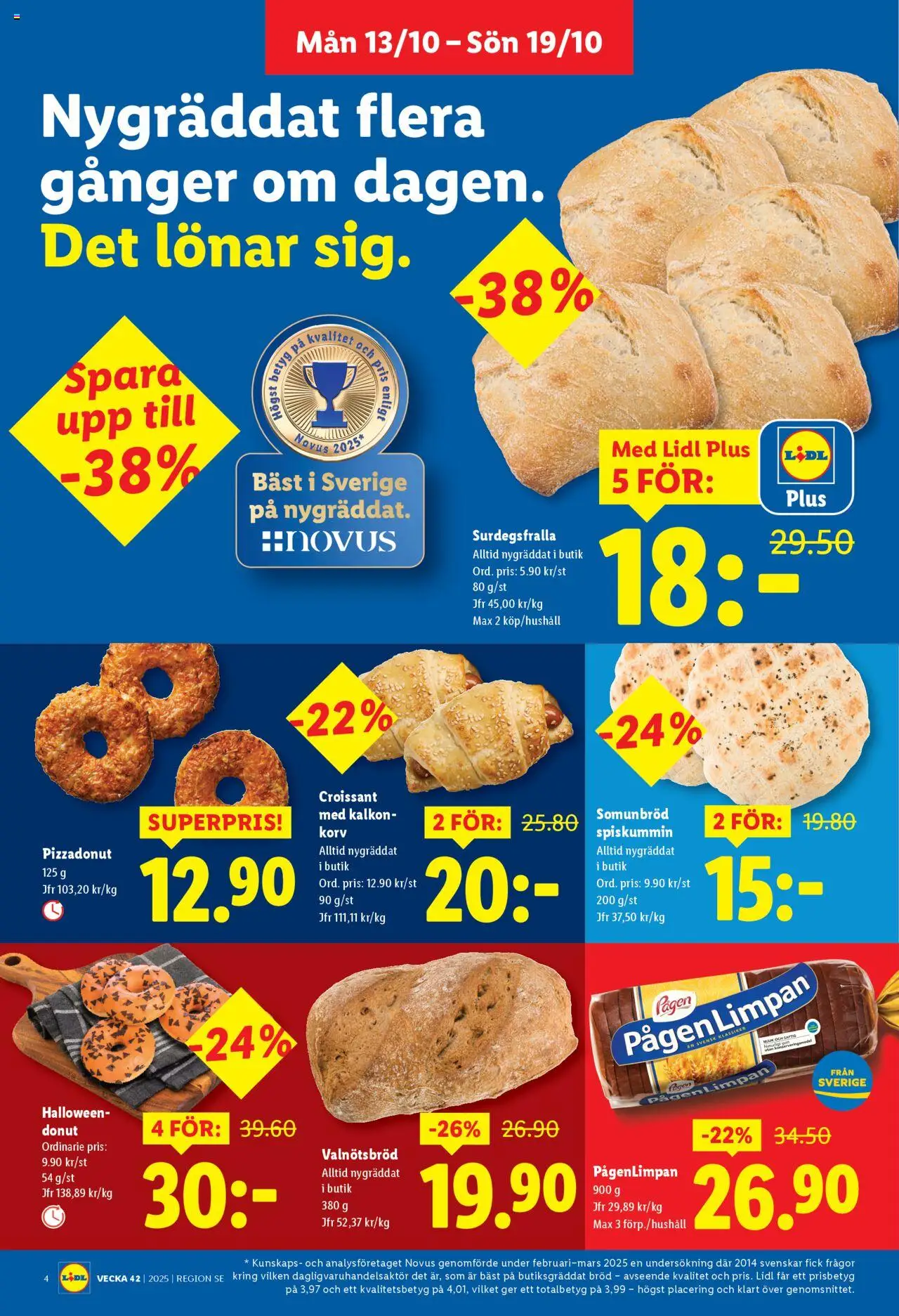 Lidl reklamblad aktuell från 13.10.2025 | Sida: 4 | Produkter: Bröd, Kalkon