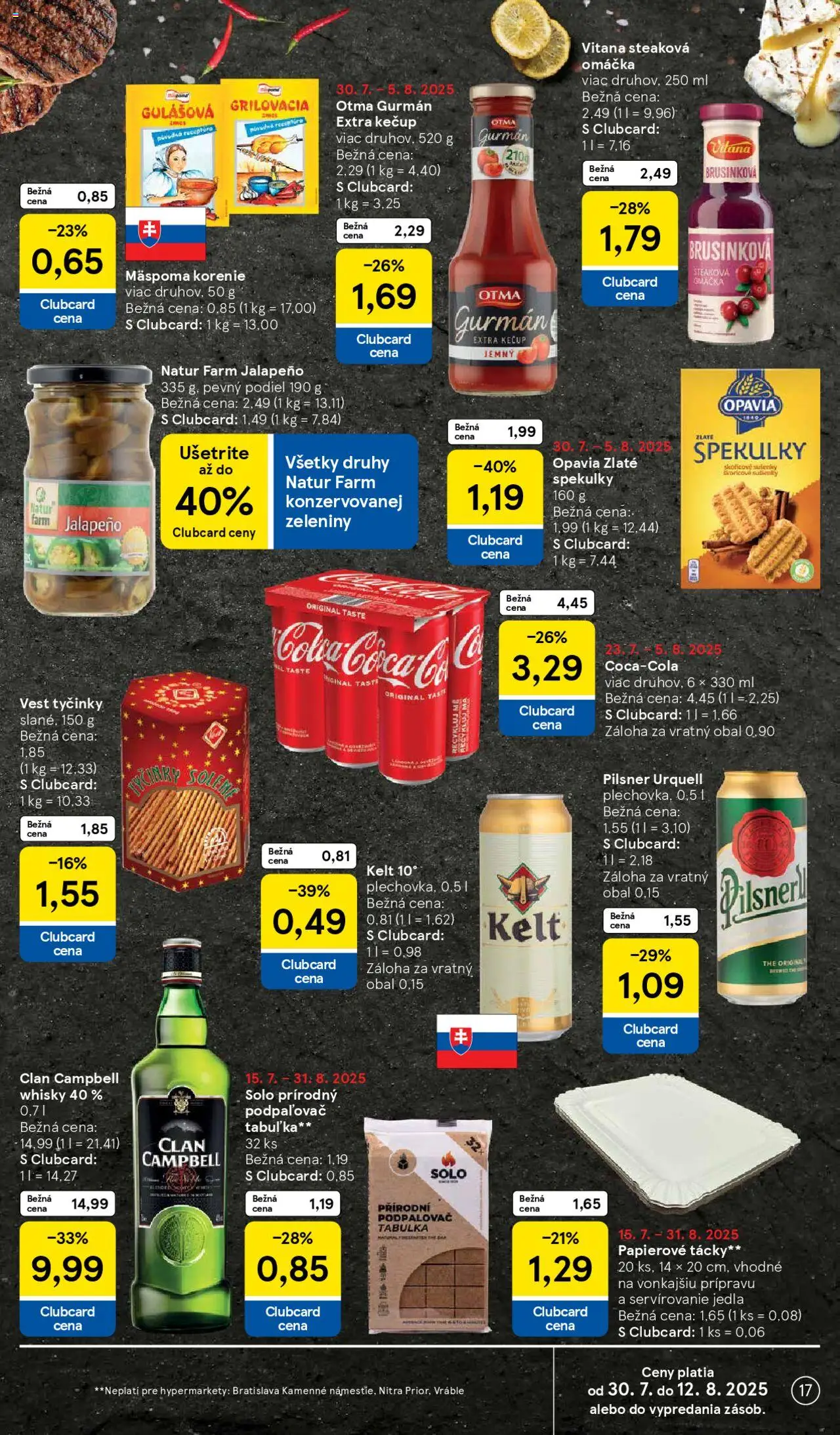 Tesco Hypermarket - leták │ platný od 30.07.2025 | Strana: 17 | Produkty: Pilsner Urquell, Kelt, Korenie, Omáčka