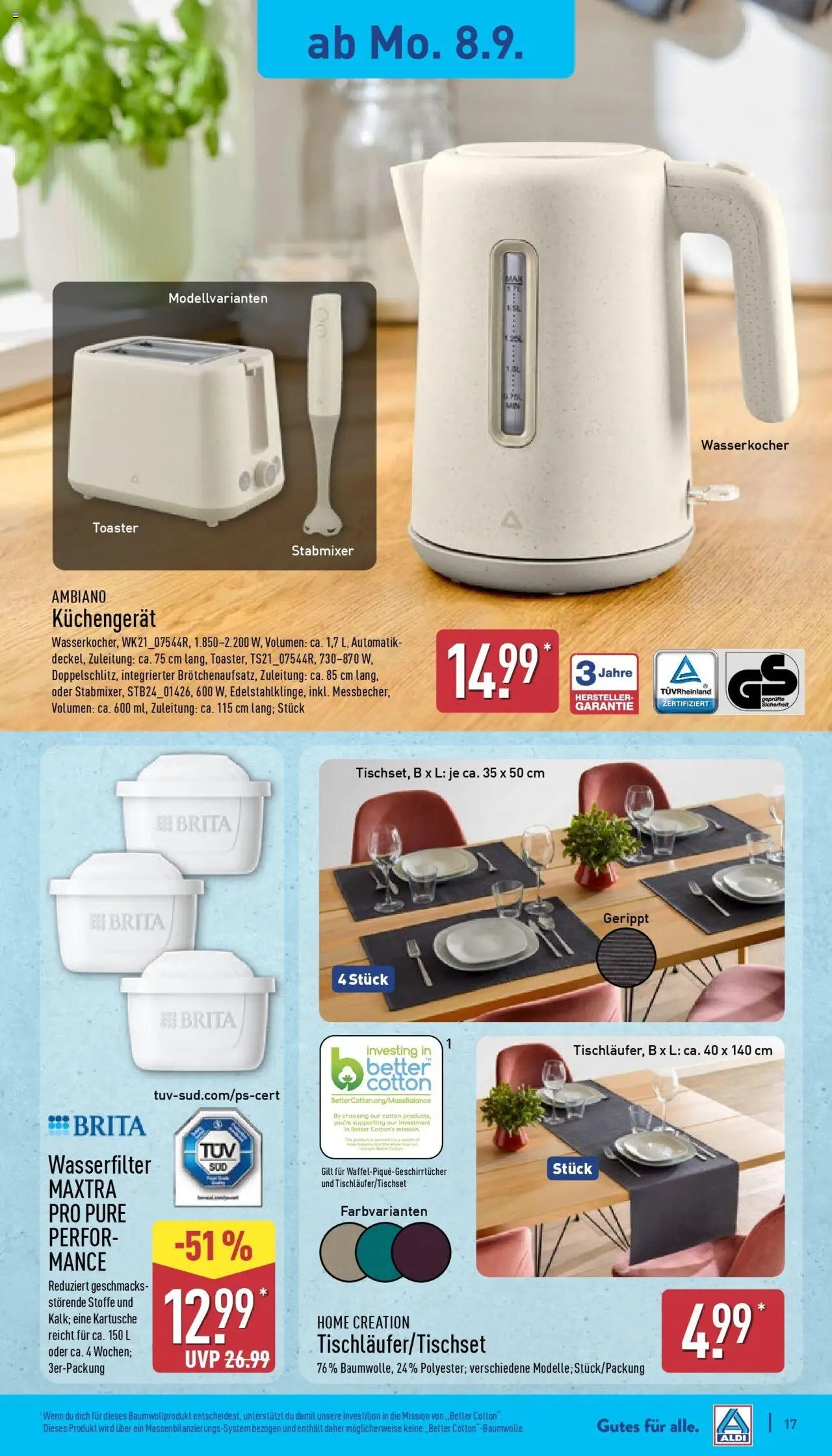 Aldi Prospekt Hildburghausen – gültig ab 07.09.2025 | Seite: 21 | Produkte: Wasserkocher, Toaster, Stabmixer, Home creation