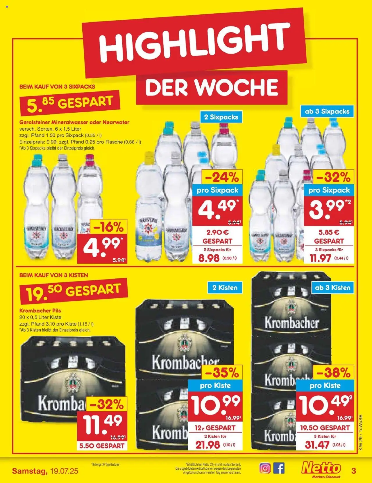 Netto Marken-Discount prospekt Calw-Stammheim	 - gültig ab dem 13.07.2025 | Seite: 3 | Produkte: Pils, Mineralwasser, Krombacher, Gerolsteiner