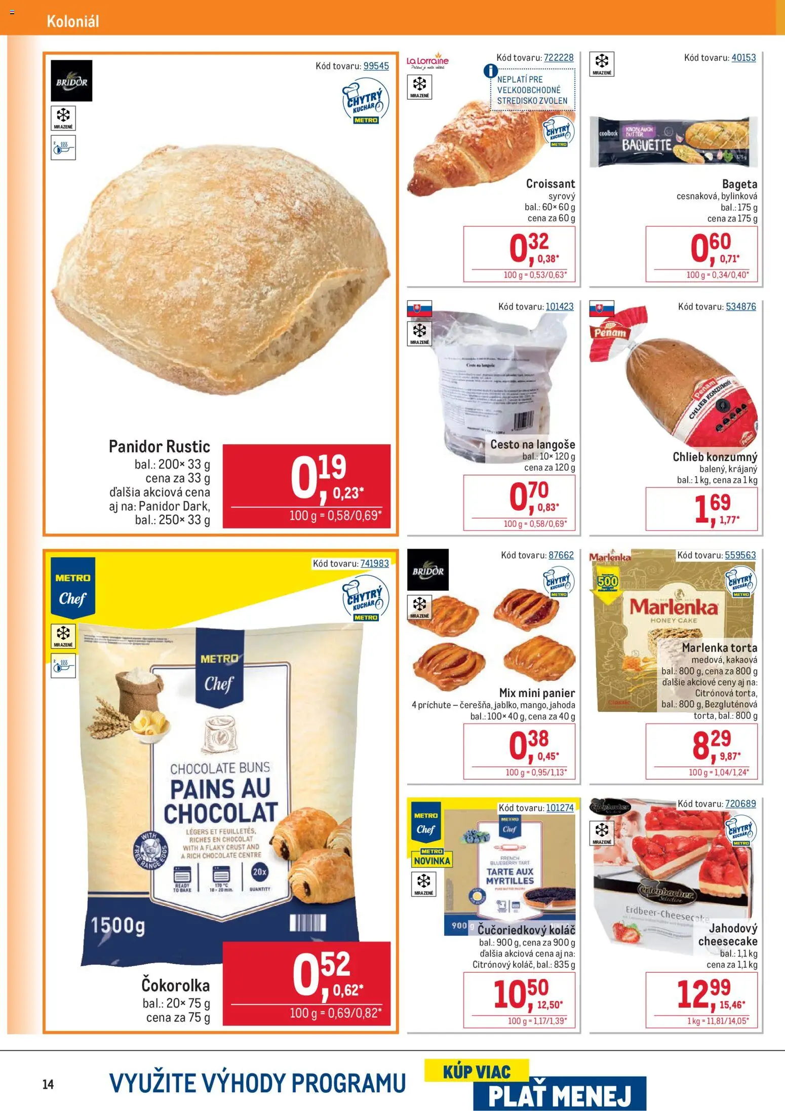 Nové Metro akcie – leták je platný od 19.11.2025 | Strana: 14 | Produkty: Croissant, Torta, Koláč, Marlenka