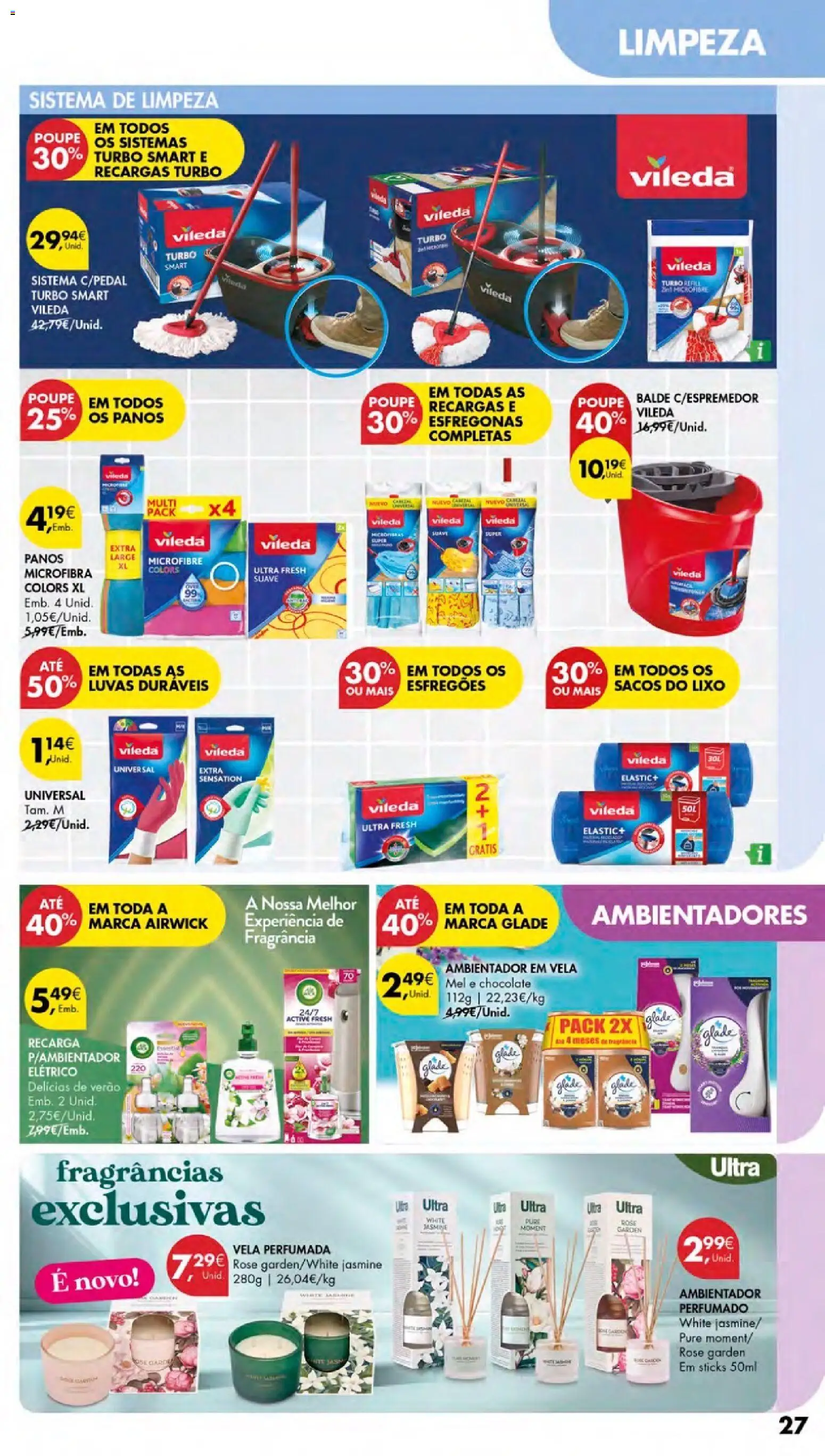 Pingo Doce - Cuidados Pessoais e para o Lar Açores │ válido de 26.02.2026 | Página: 27 | Produtos: Luvas, Balde, Espremedor, Chocolate