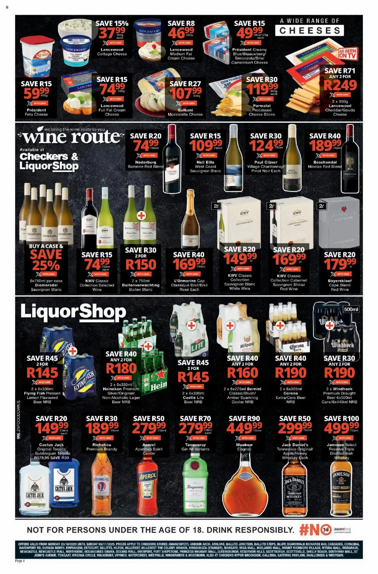 New Checkers catalogue – valid from 20.10.2025 | Page: 4 | Products: Cooler, Wine, Cottage cheese, Ensalada de quino