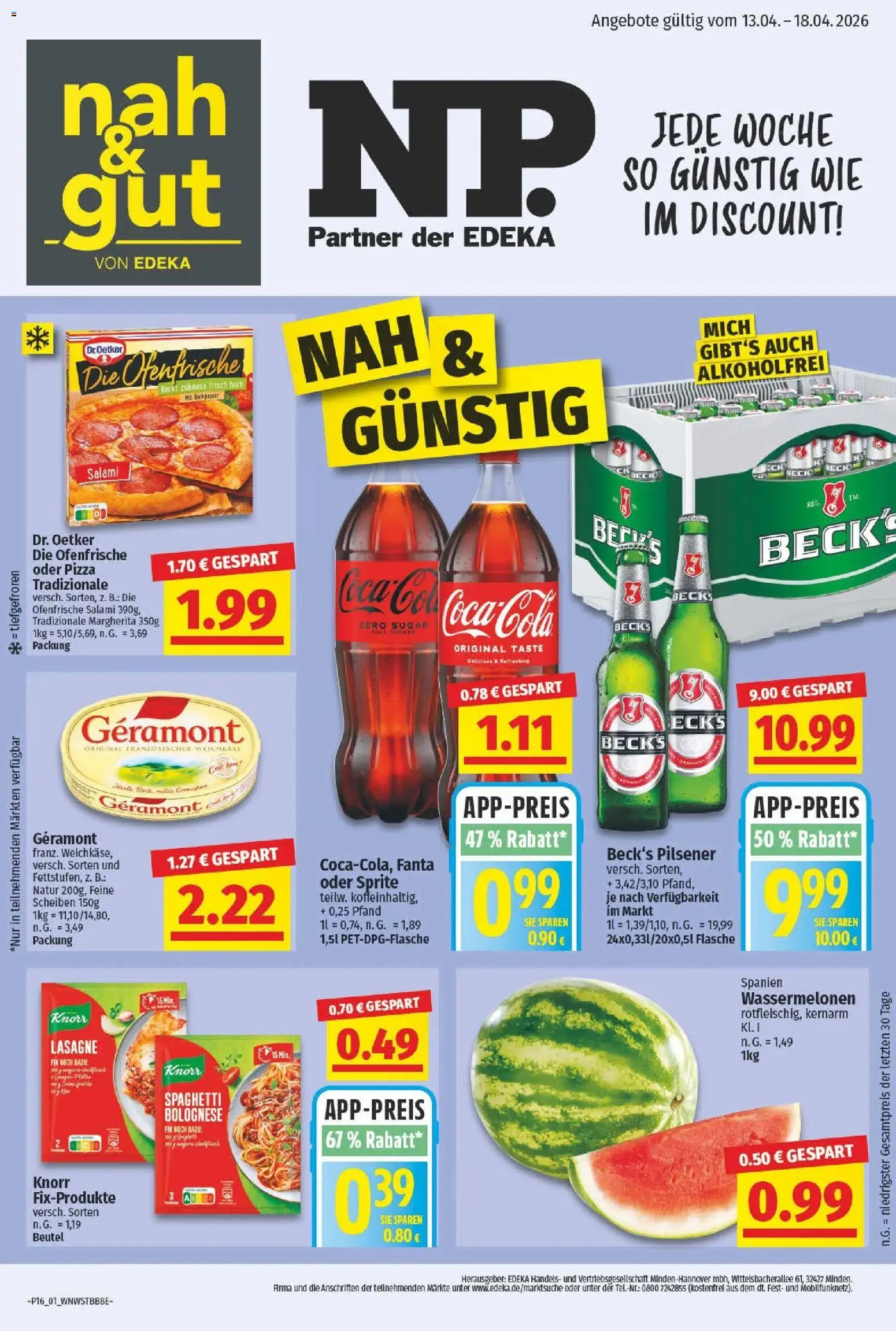 Angebote - Wochenangebote – gültig ab 12.04.2026 | Seite: 1 | Produkte: Geramont, Sprite, Salami, Pizza
