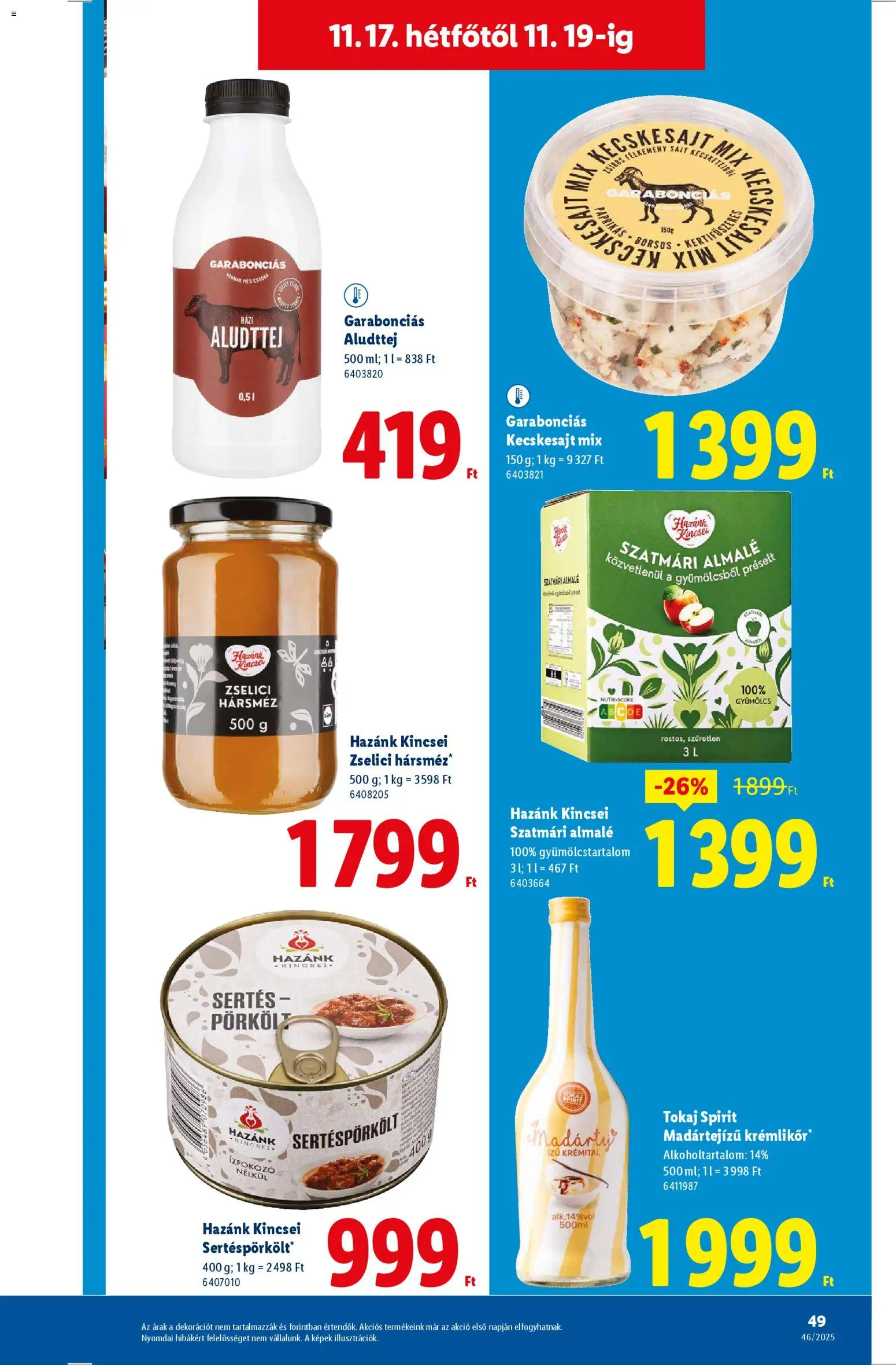 Lidl akciós ujság - amely érvényes a következő dátumtól: 13.11.2025 | Oldal: 49 | Termékek: Gyümölcs, Kecskesajt, Aludttej, Almalé