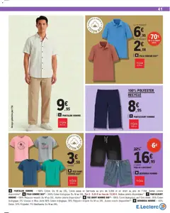 E.Leclerc - Prévisualisation de PANTALON HOMME, 100% Coton. Du M au 3XL. Existe aussi en bermuda au prix de 8,95€ et en short au prix de 7,95€. Autres coloris disponibles valide à partir de 14.04.2026 | Page: 41 | Produits: Pantacourt, Polo, Coton, Shorts