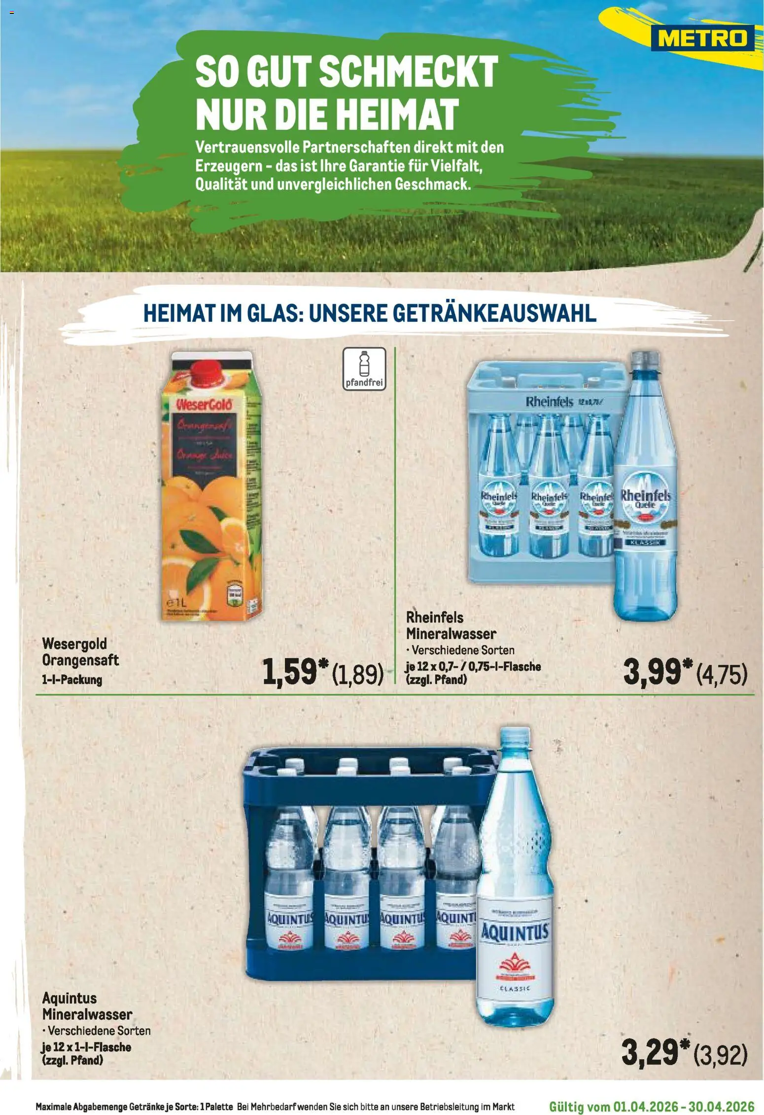 Metro Regionaler Flyer – gültig ab 01.04.2026 | Seite: 9 | Produkte: Orangensaft, Mineralwasser