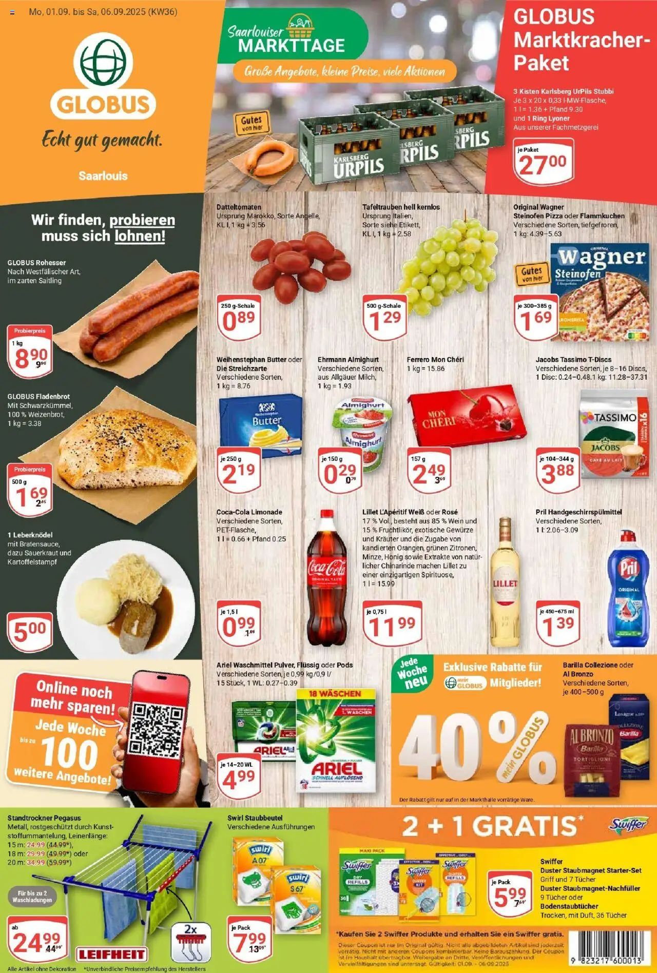 Globus prospekt Saarlouis	 – gültig ab 01.09.2025 | Seite: 5 | Produkte: Ehrmann almighurt, Barilla, Limonade, Weihenstephan butter
