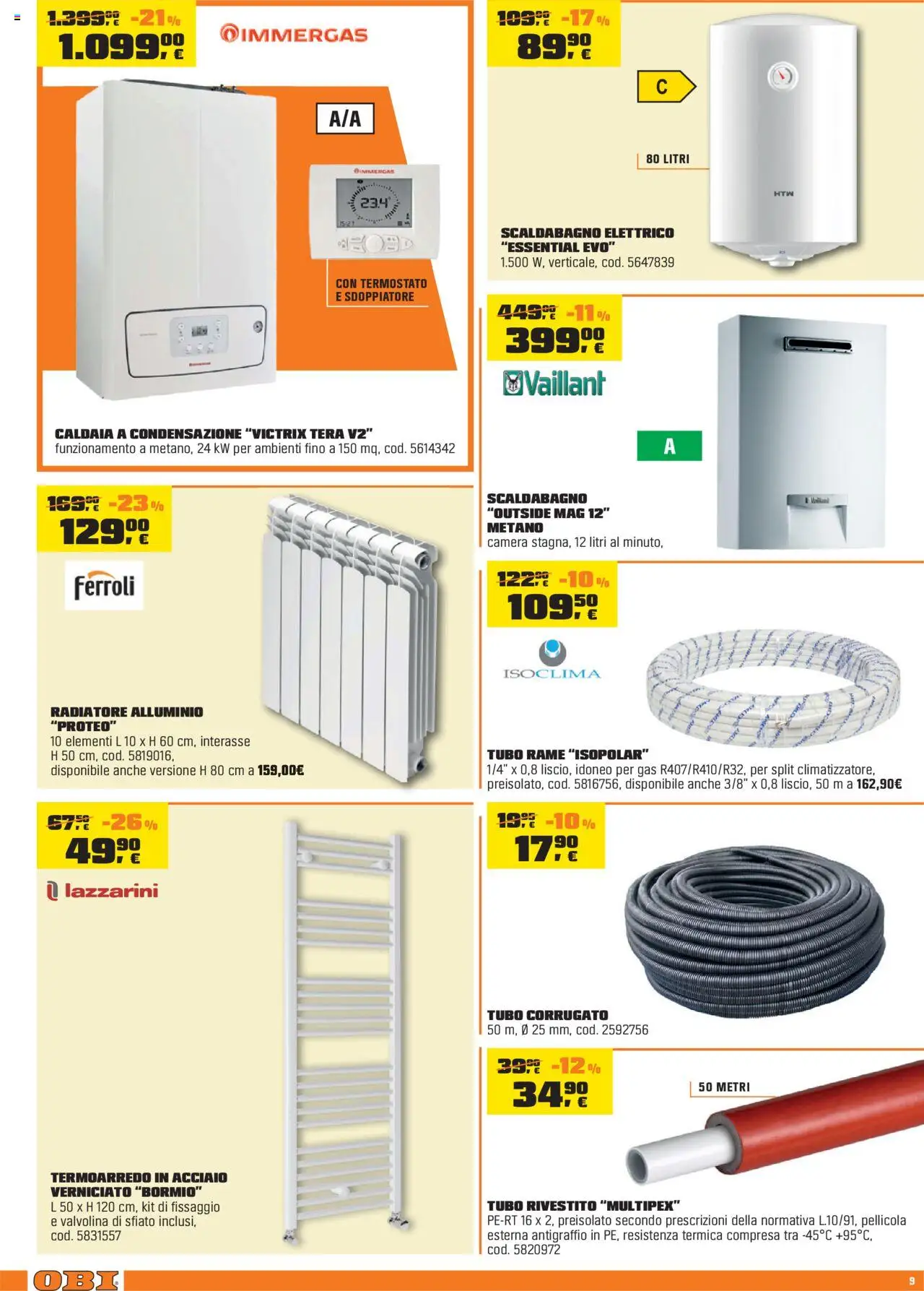 Volantino OBI del 02.10.2025 | Pagina: 9 | Prodotti: Scaldabagno, Caldaia, Pellicola, Alluminio