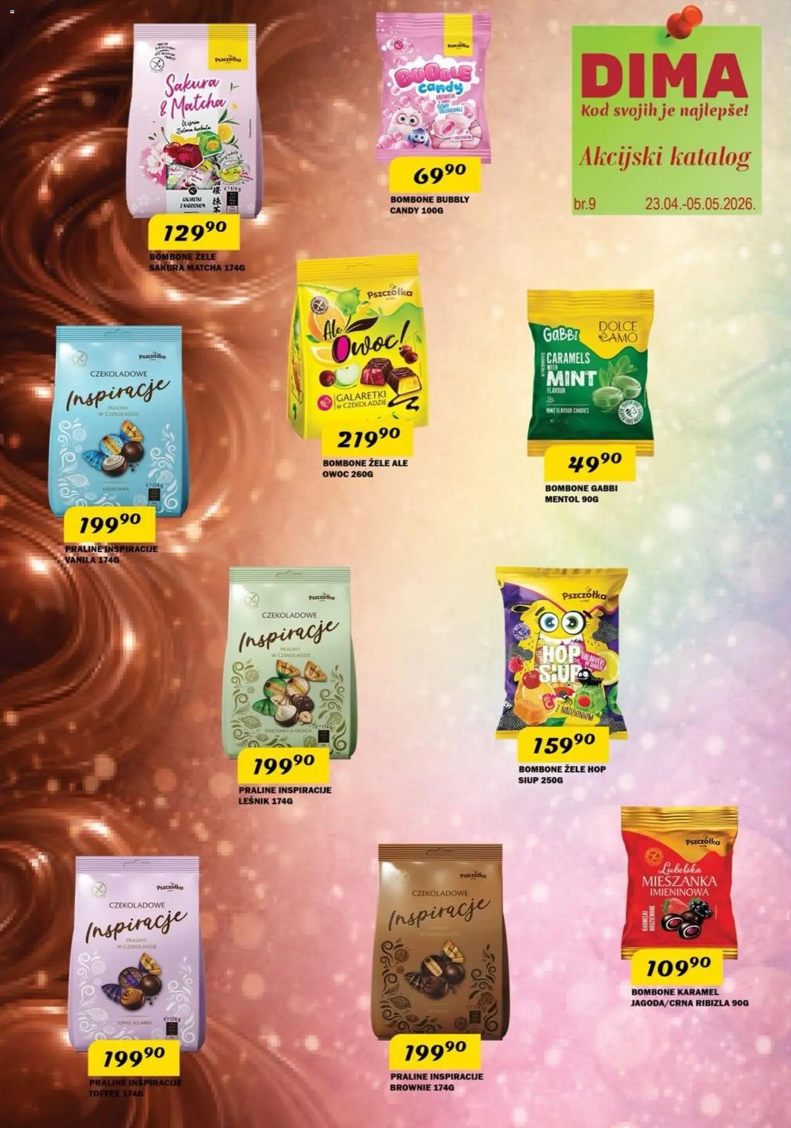 VP Dima katalog - važi od 23.04.2026 | Strana: 1 | Proizvode: Bombone, Lešnik, Brownie, Candy