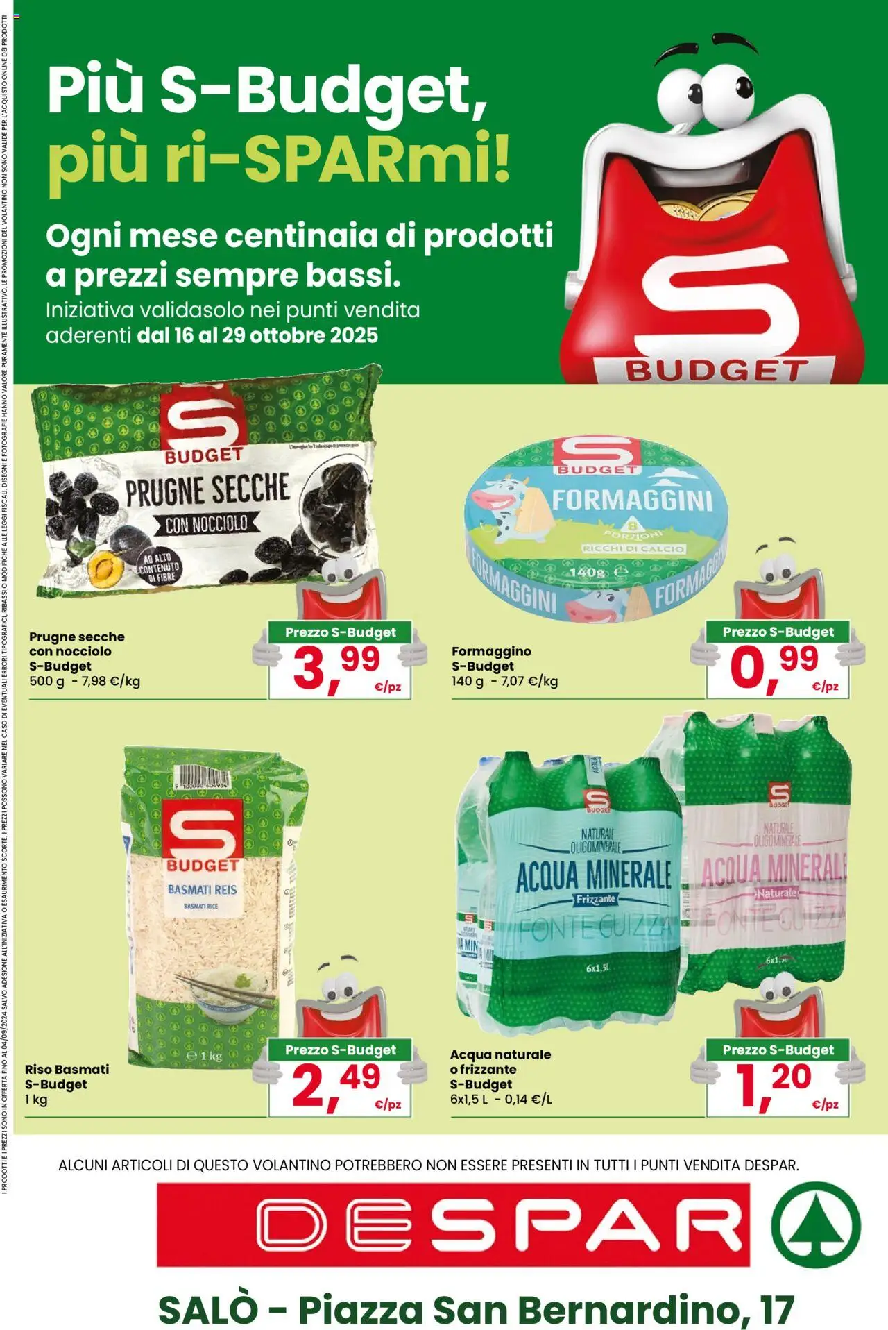 Volantino Despar del 16.10.2025 | Pagina: 20 | Prodotti: Riso Basmati, Riso, Acqua, Acqua minerale
